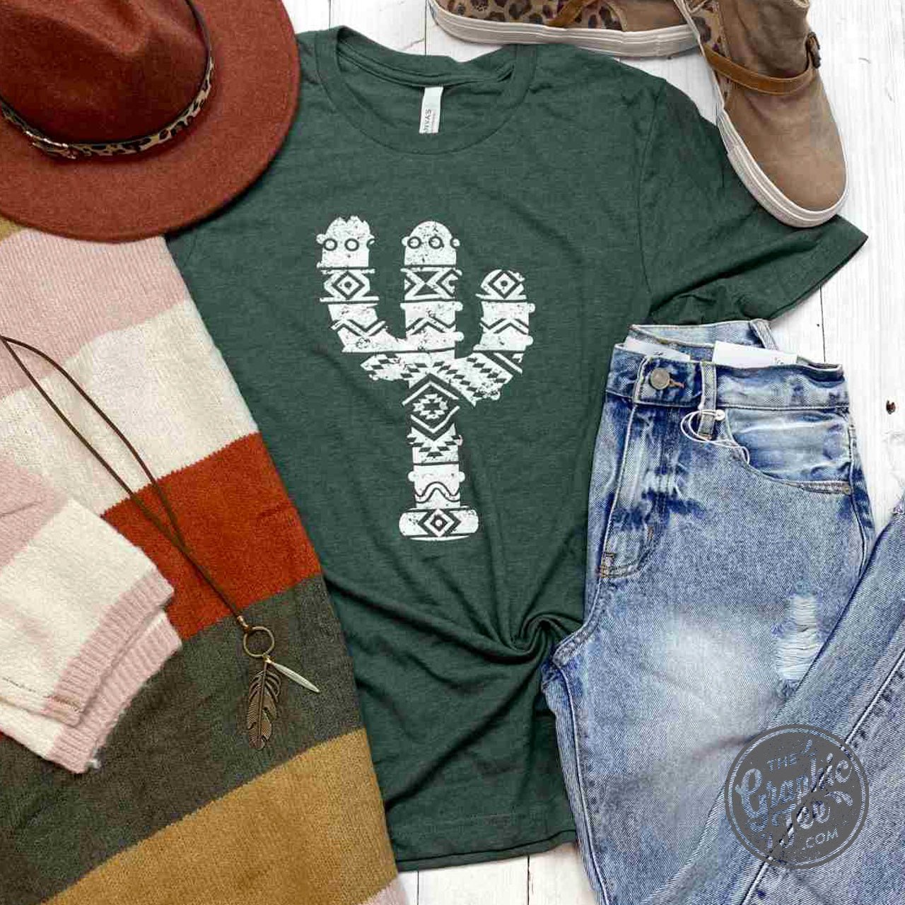 Southwest Cactus Unisex Graphic T-Shirt by The Graphic Tee, featuring a cactus design on a casual short-sleeve tee.