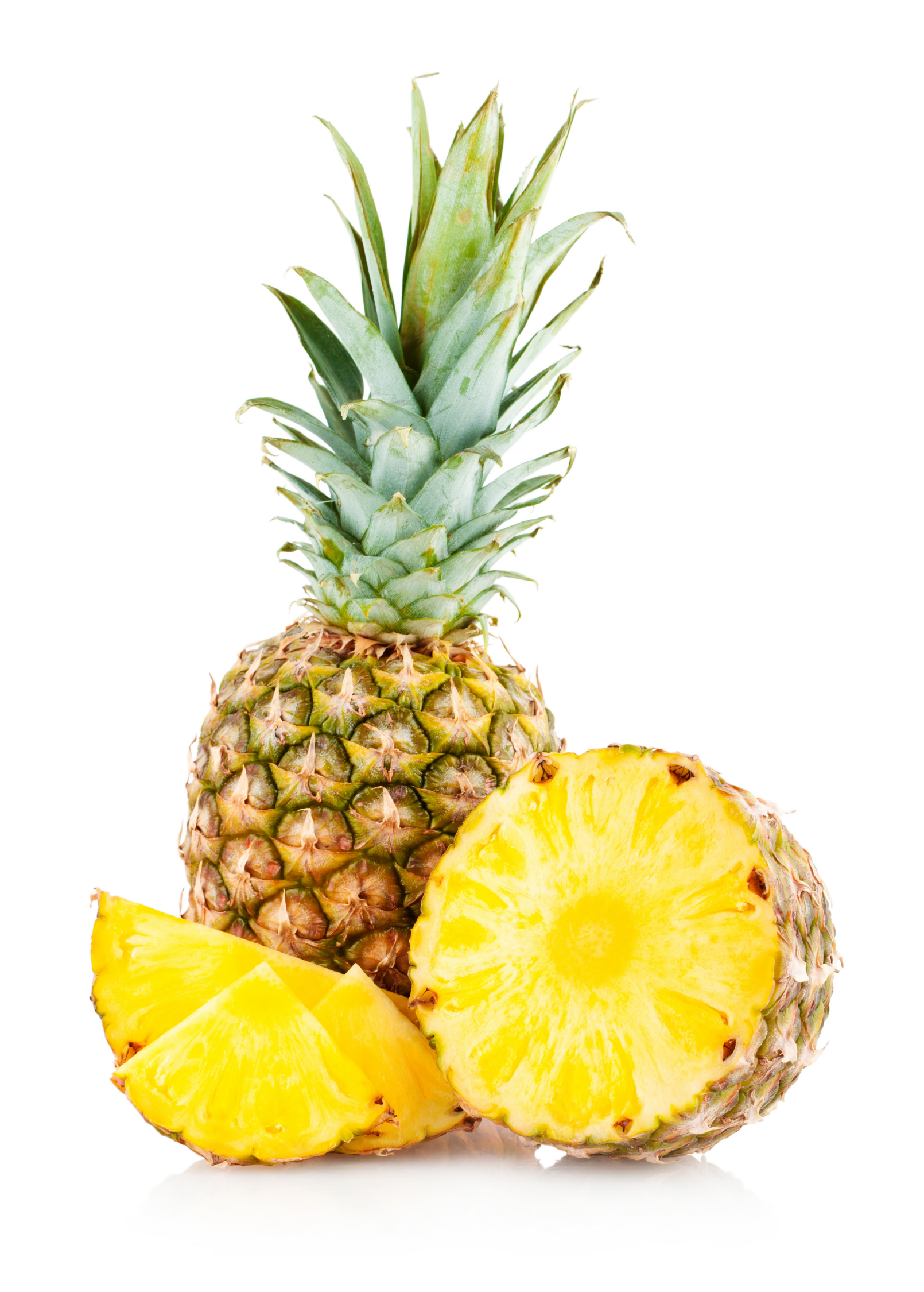 Pineapple 'Elite Gold' fruiting plant in coconut coir pot by Sow Exotic, showcasing ripe pineapple fruit and lush green leaves.