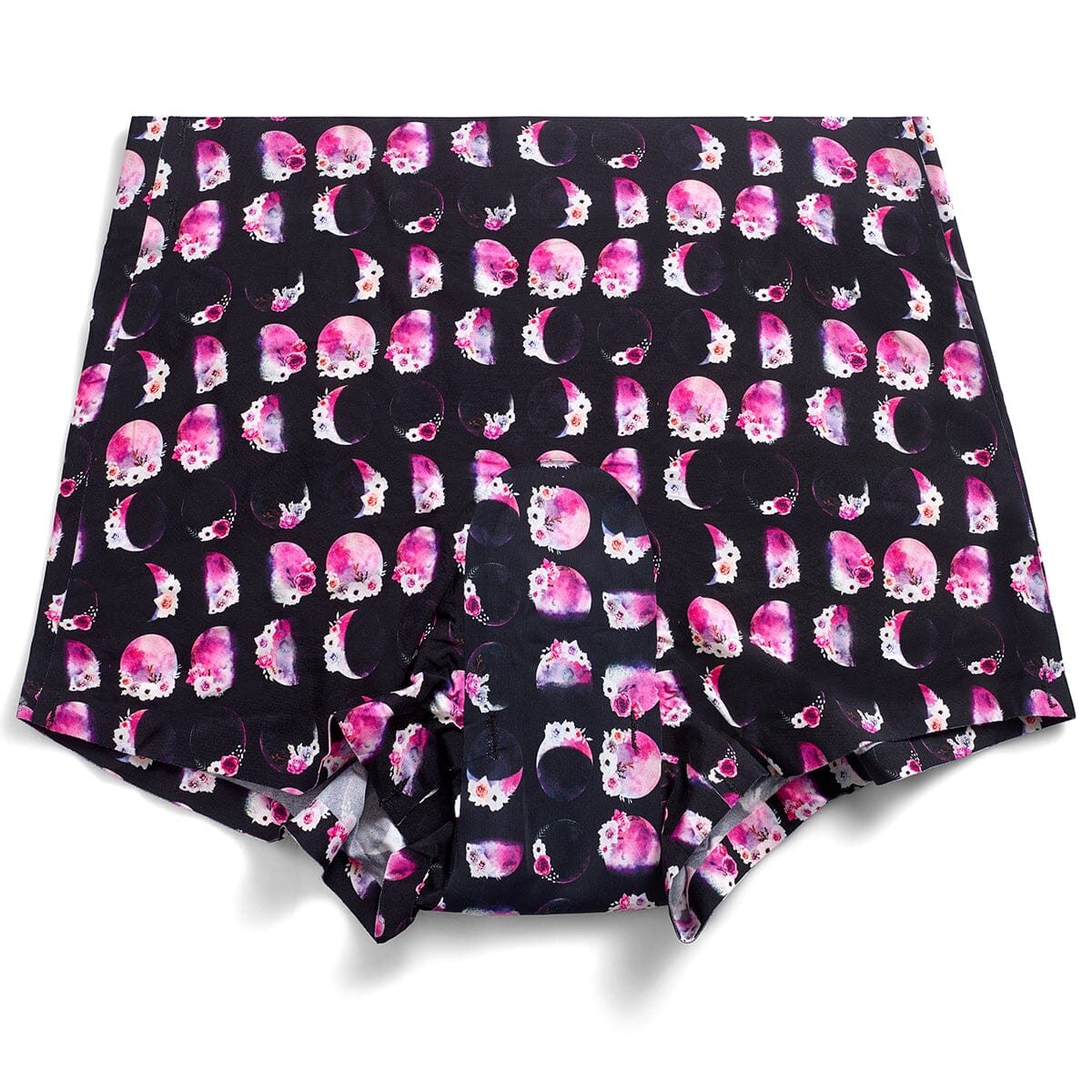 Spirit Nest moon phases pattern period underwear for women, comfortable apparel with celestial print.