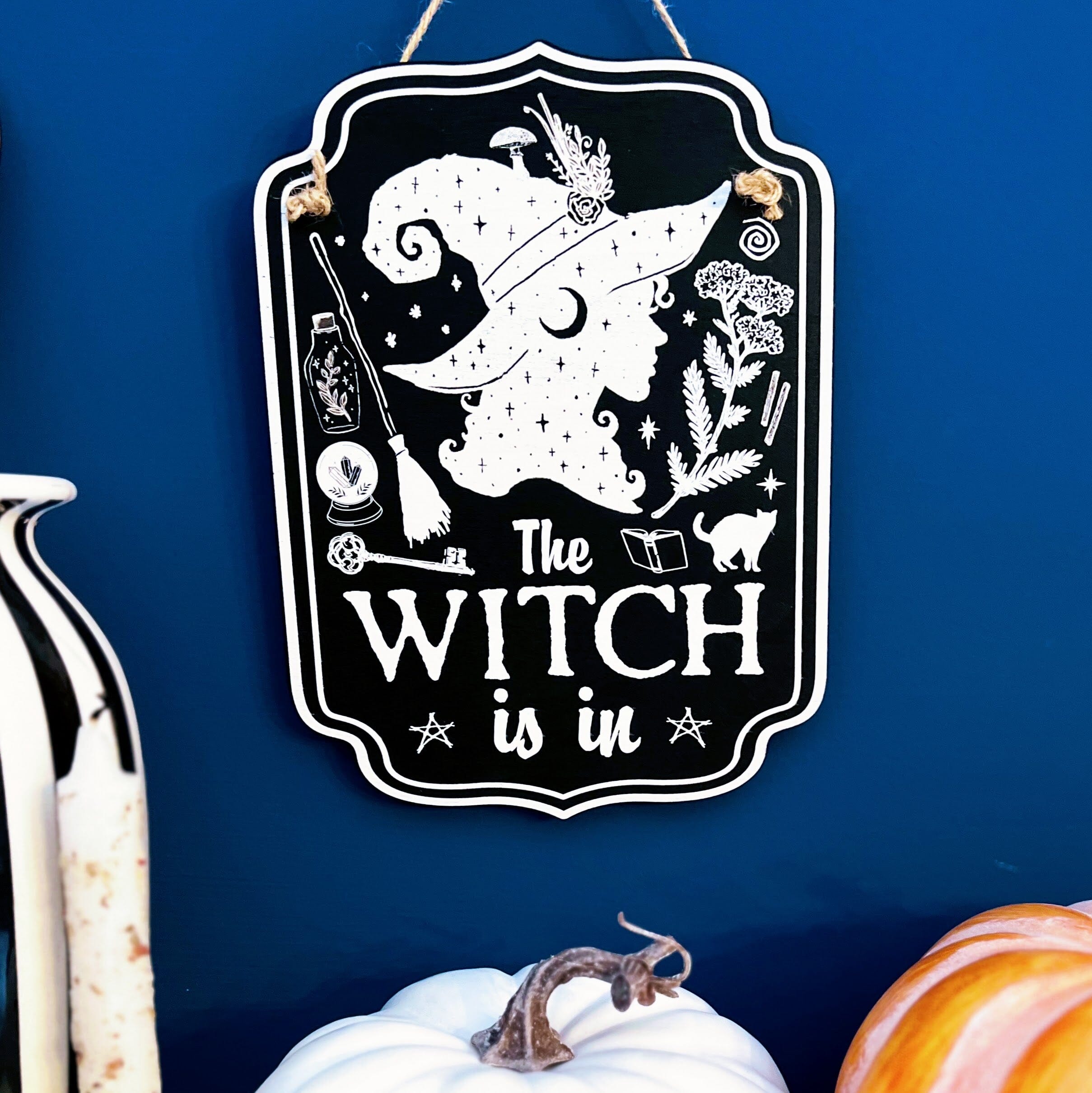 Wooden sign with witchy decor design from Spirit Nest, suitable for home or kitchen witch-themed decoration.