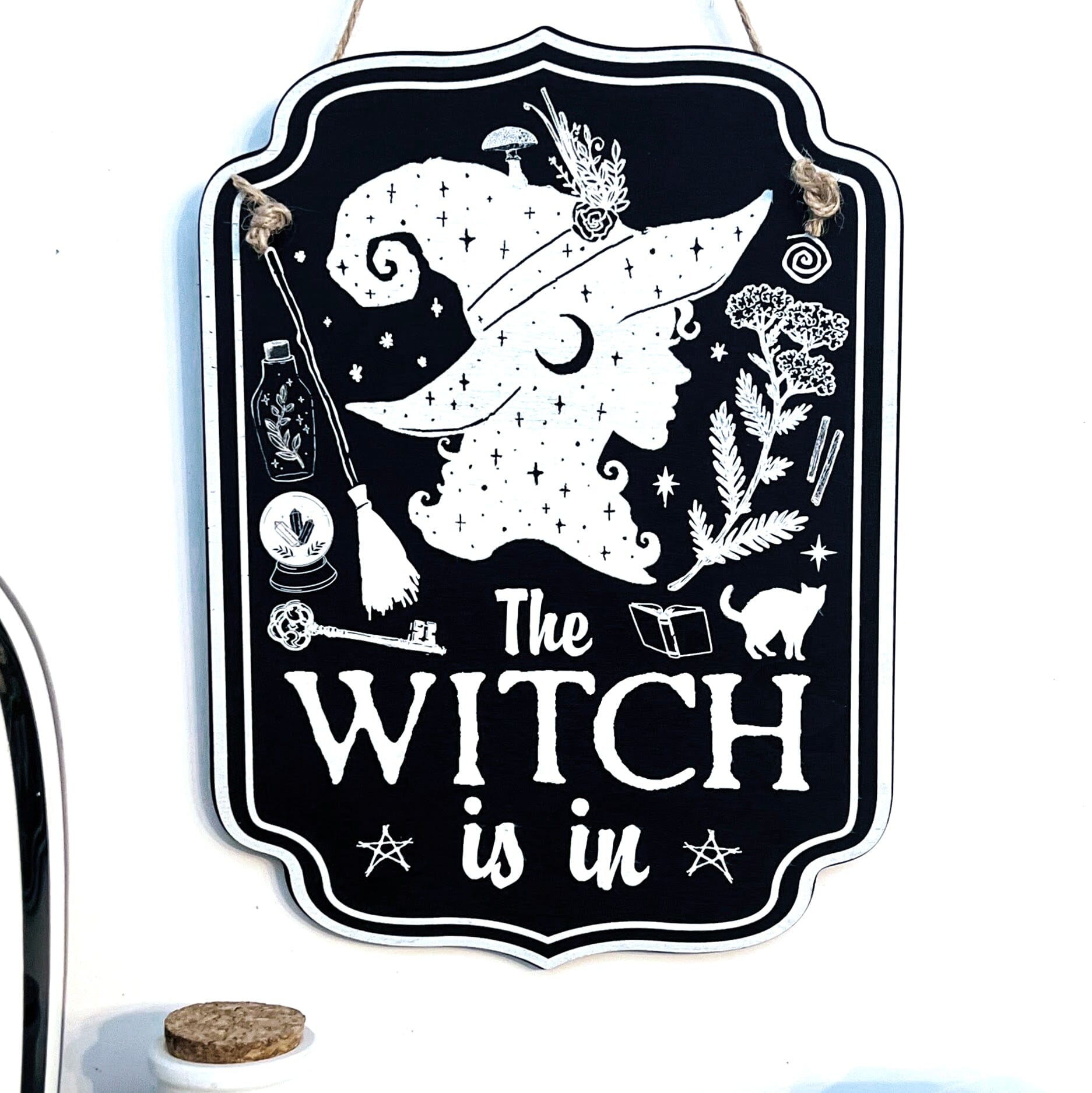 Wooden sign with witchy decor design from Spirit Nest, perfect for home witch-themed kitchen or decor accents.