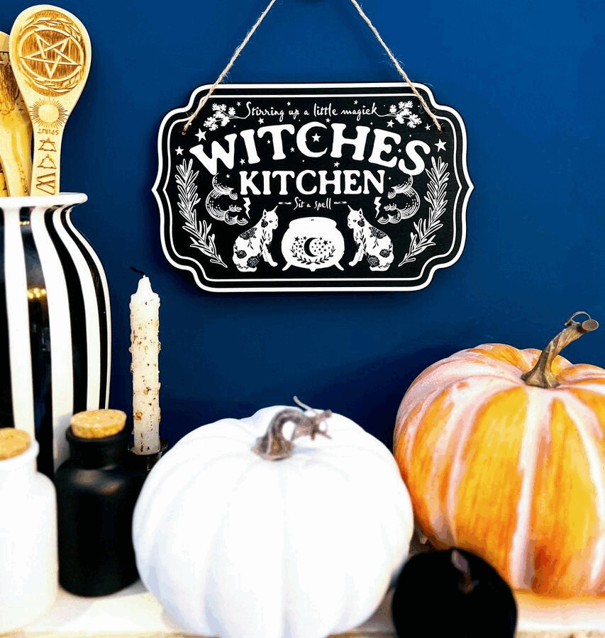 Wooden witch-themed décor sign for home from Spirit Nest featuring mystical lettering and witchy design elements.