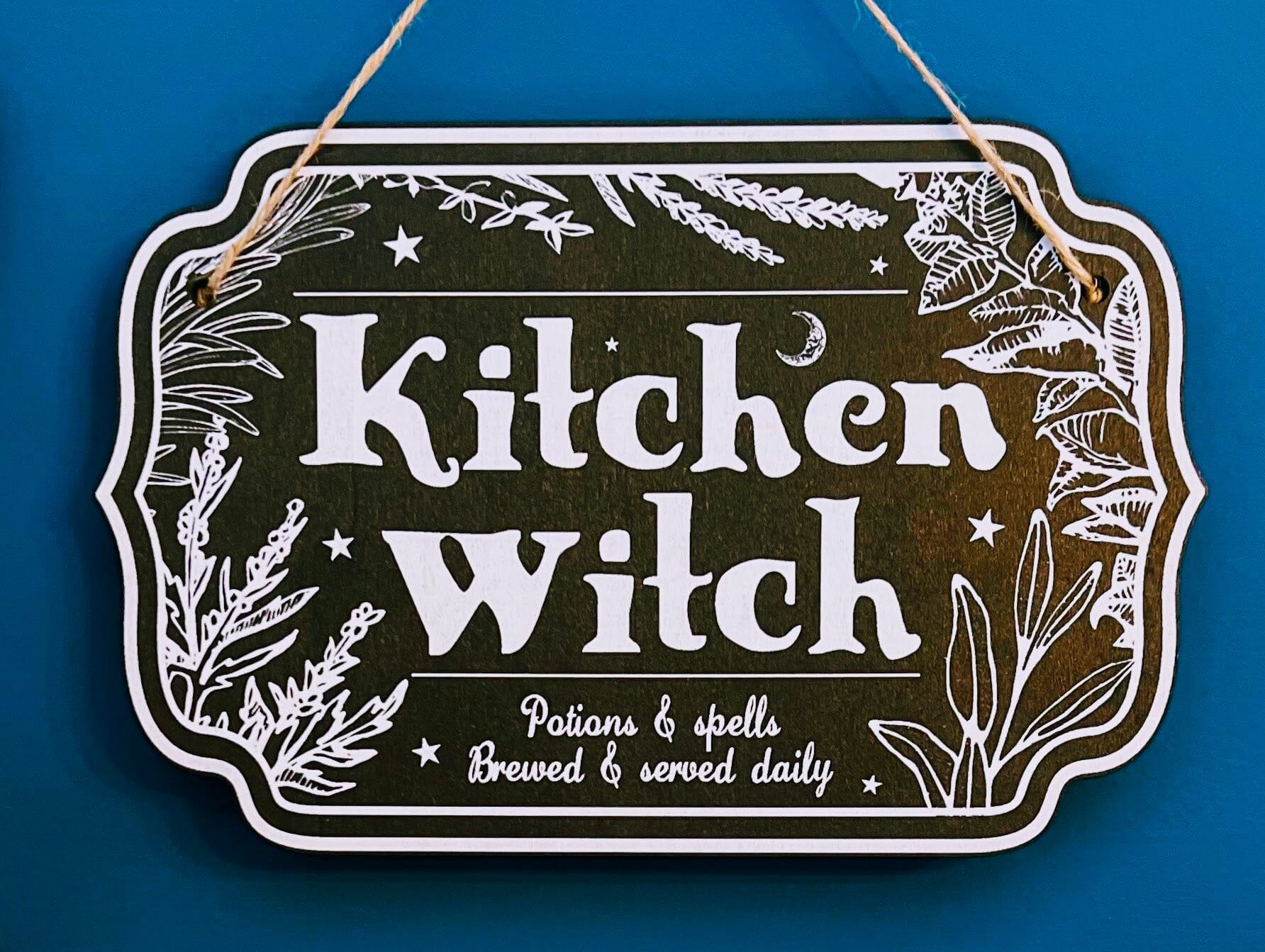 Wooden witchy decor sign for home, featuring mystical design from Spirit Nest, ideal for witches' kitchen or mystical space.