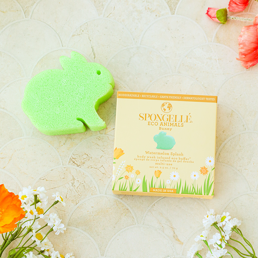Spongellé Bunny Eco Animals Kids Buffer, a body wash infused buffer with bunny design for gentle cleansing.