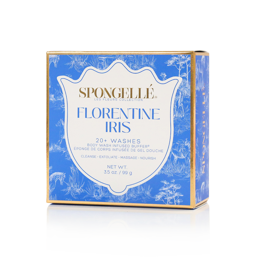 Spongellé Florentine Iris Les Fleurs Body Buffer, a body wash infused buffer with floral iris scent and textured surface.