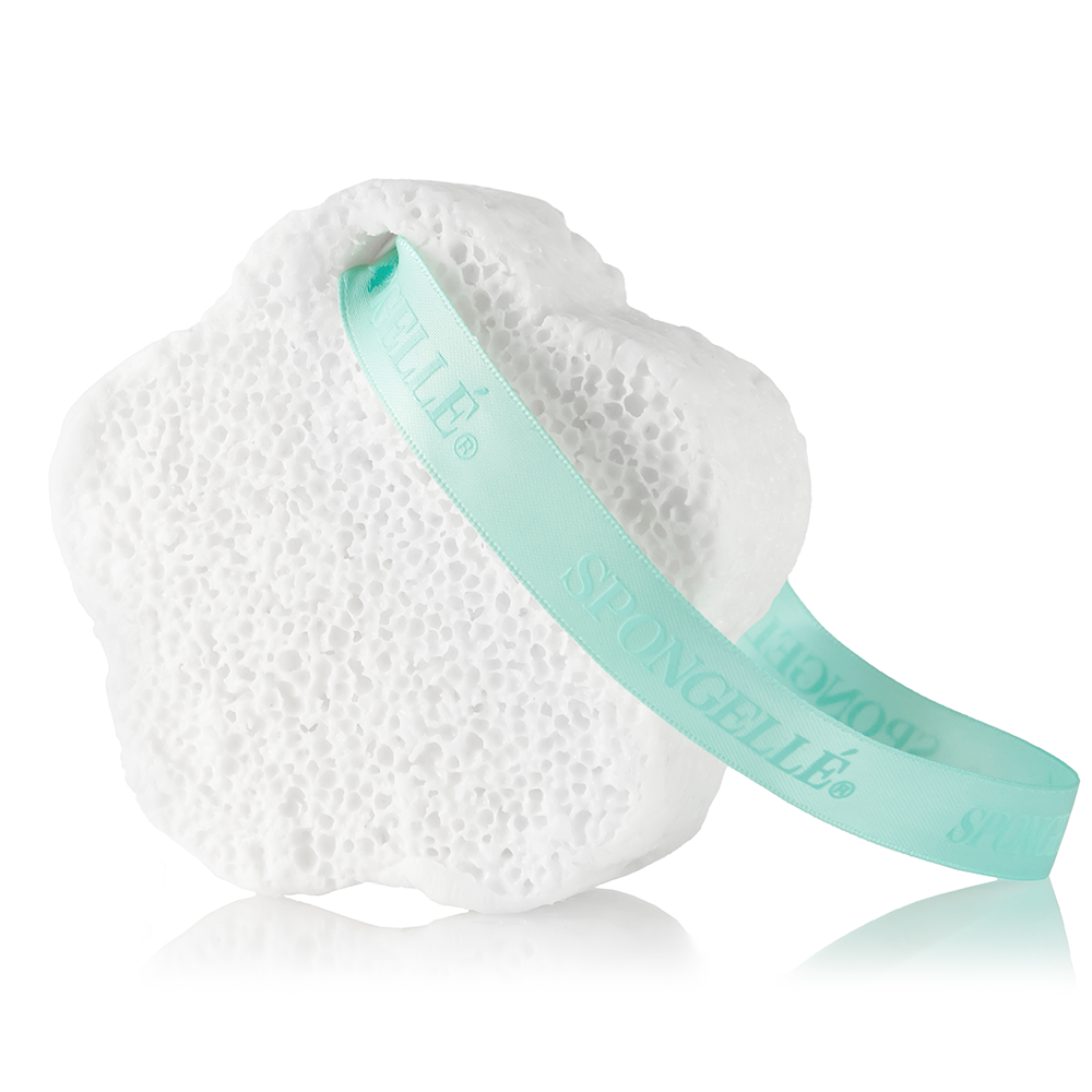 Spongellé Mystic Rose Body Buffer, a body wash-infused buffer with a floral rose scent and textured design for gentle cleansing.