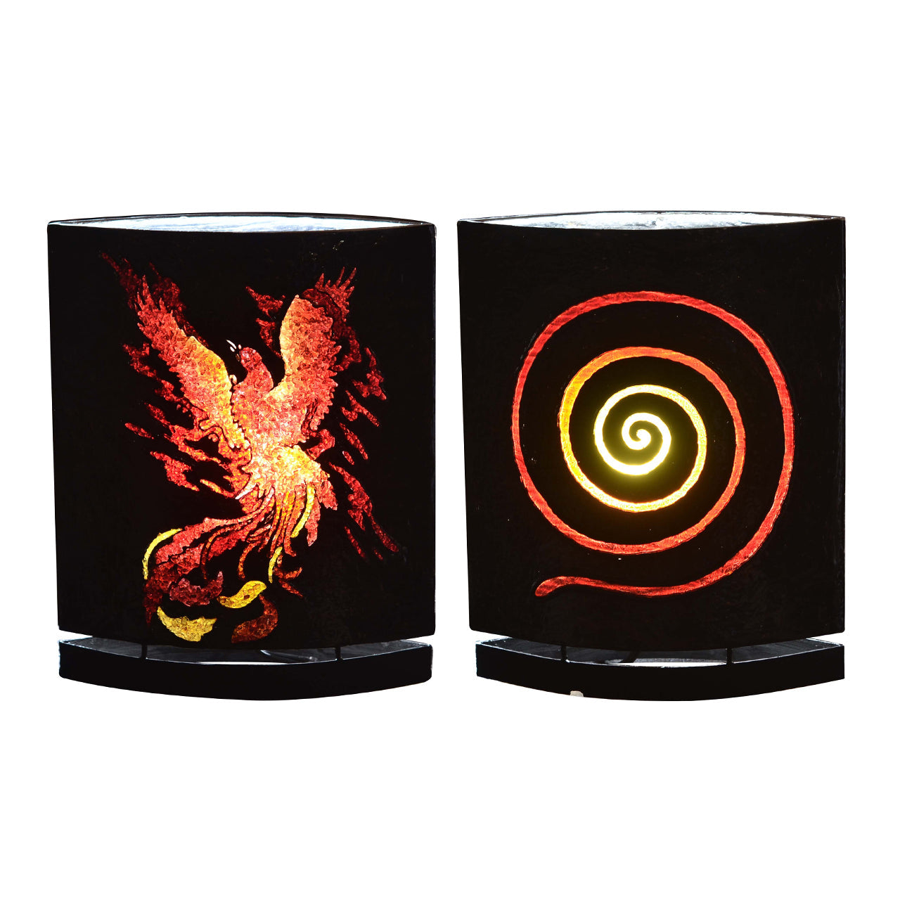 Starborn Creations Phoenix bird motif table lamp with gemstones, LED bulb, decorative design, and warm lighting.