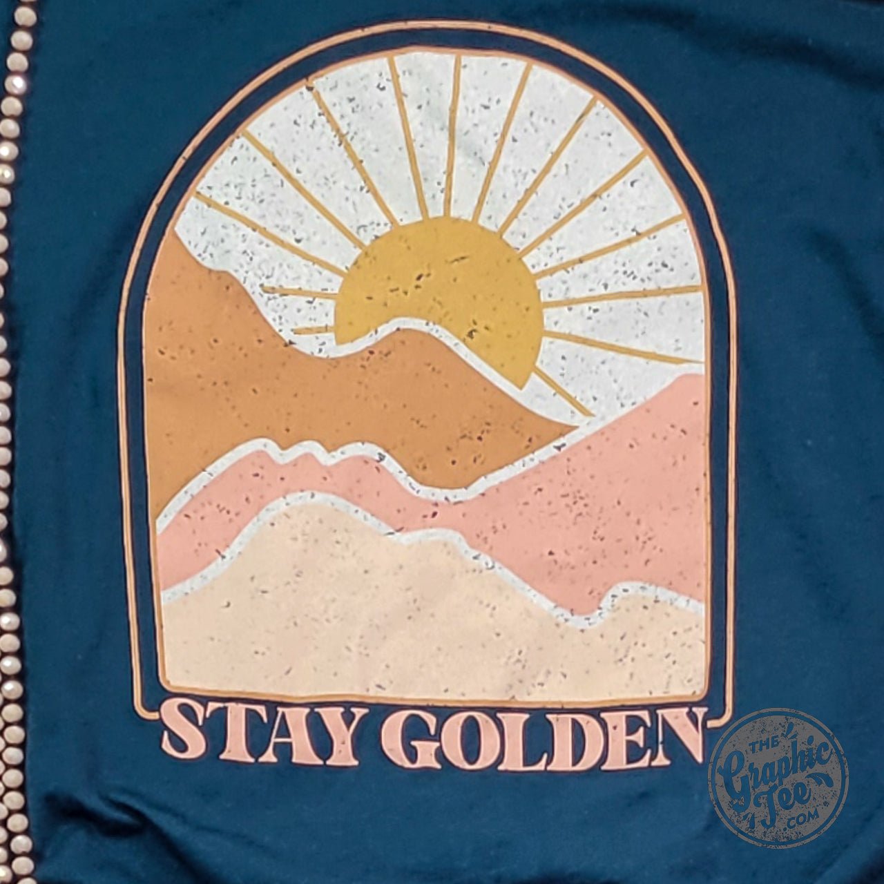 Stay Golden Atlantic color short sleeve graphic tee by The Graphic Tee, featuring vibrant ocean-inspired design.