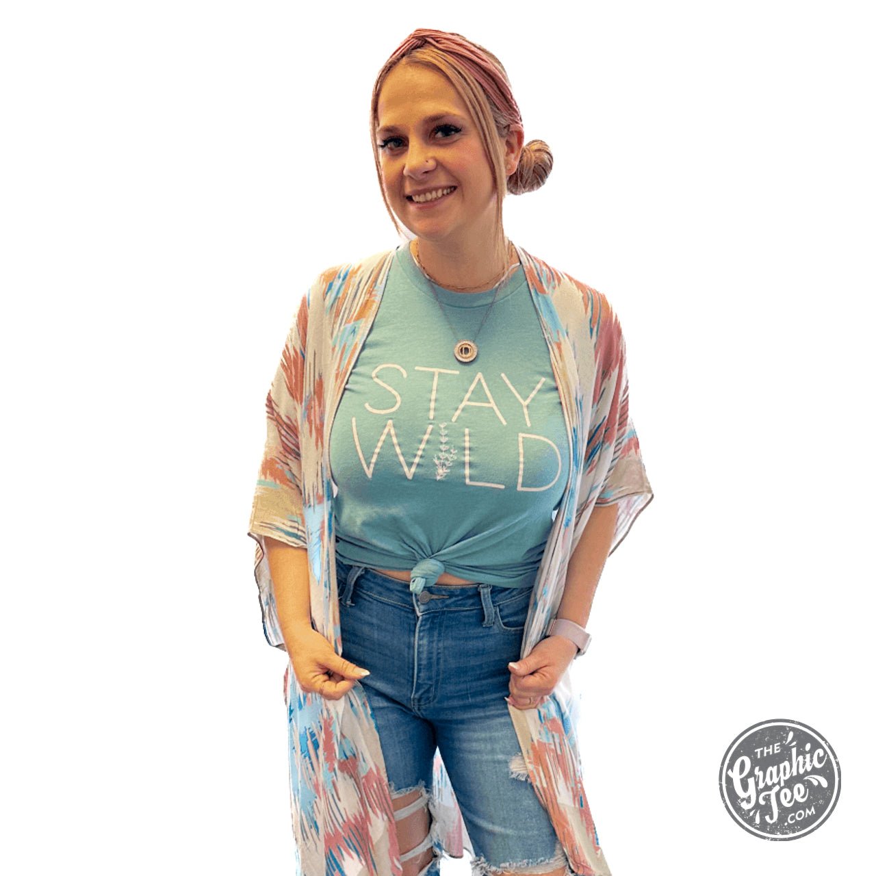 Stay Wild SS Graphic Tee by The Graphic Tee, featuring a bold wild animal print on soft cotton fabric.