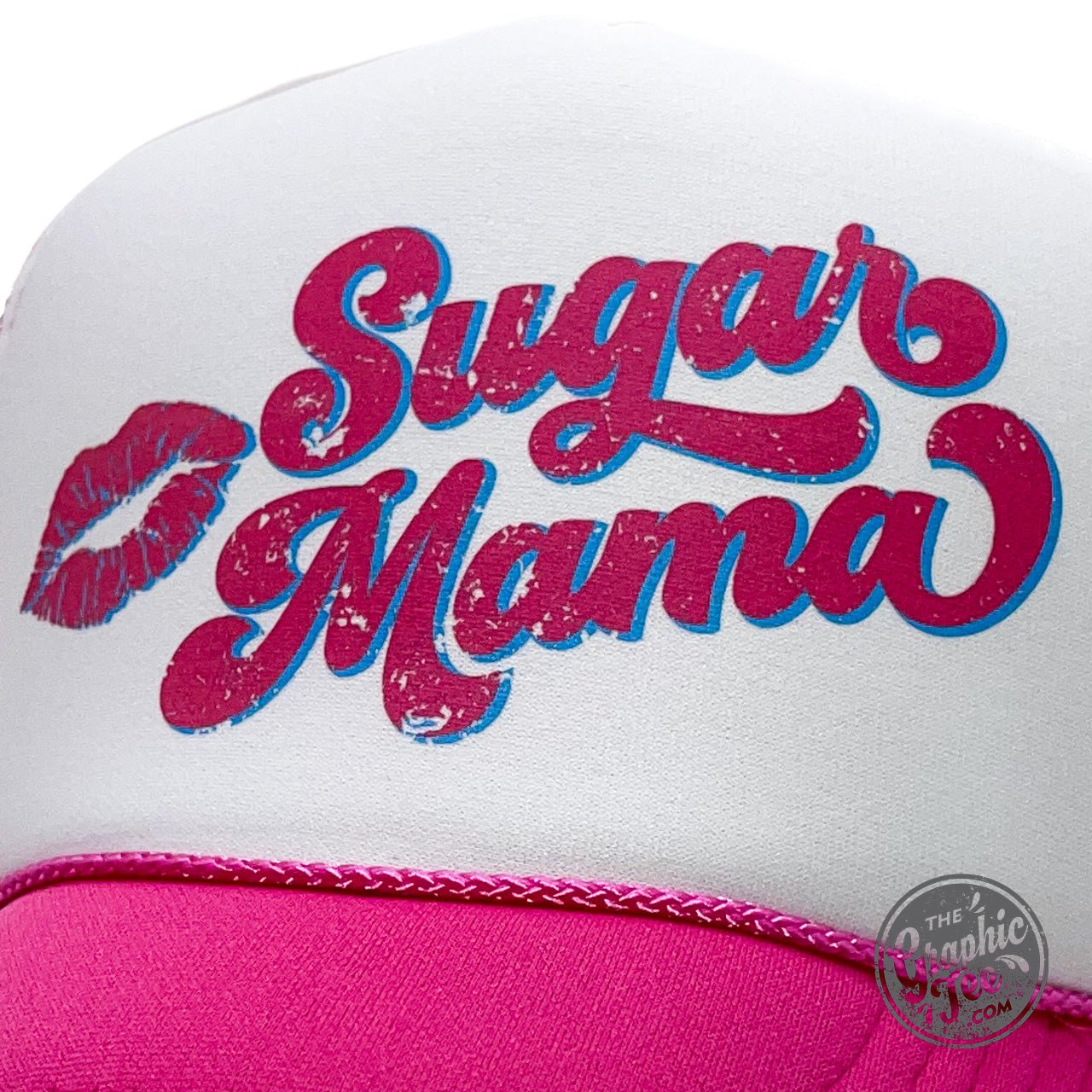 Sugar Mama Foam Trucker Cap by The Graphic Tee featuring a colorful foam front panel and adjustable snapback closure.