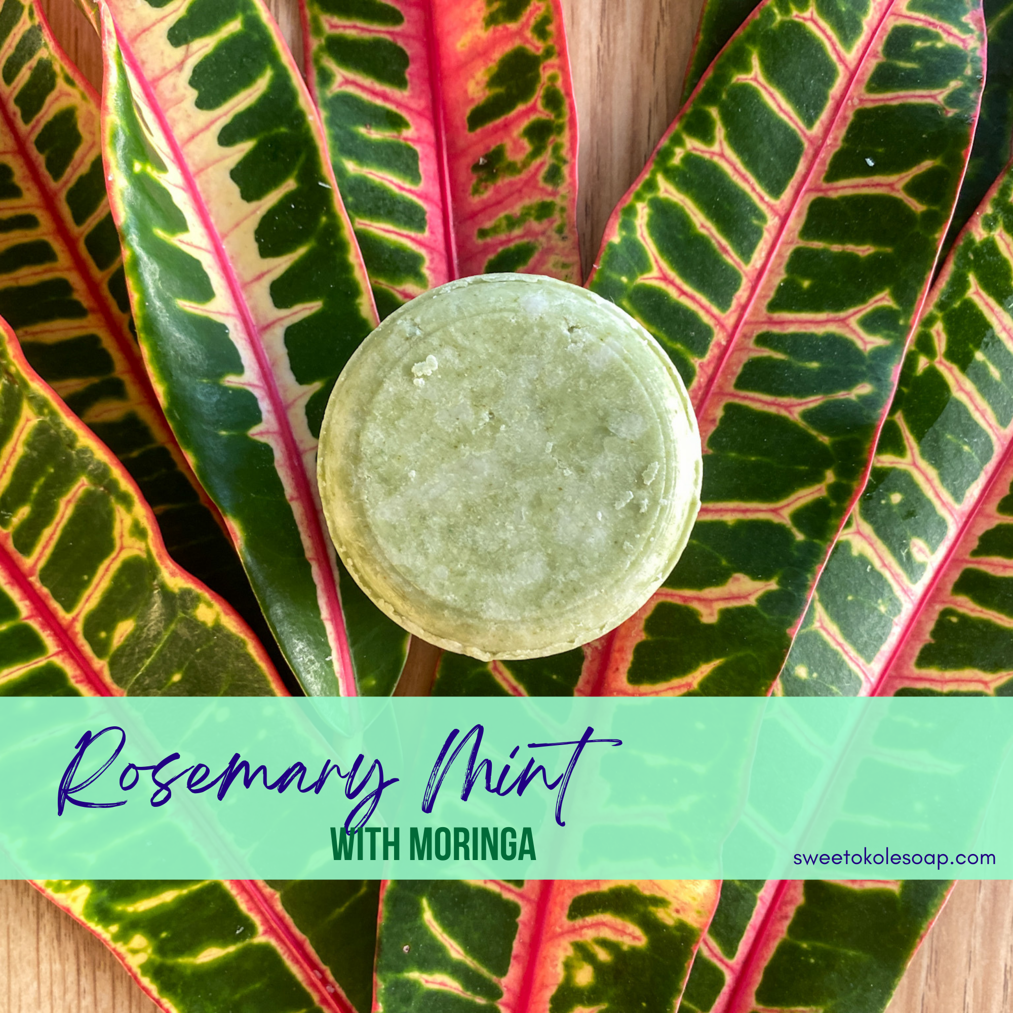 Non-toxic shampoo bar by Sweet ʻŌkole Soap with rosemary, mint, and moringa for natural hair cleansing and refreshment.
