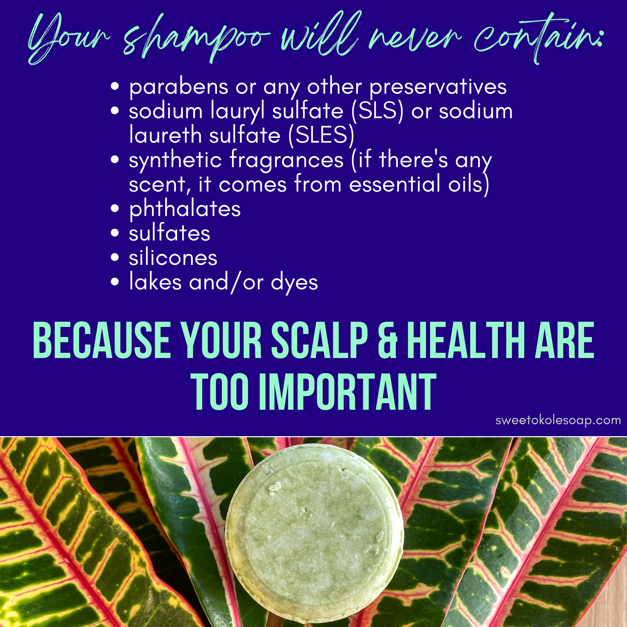 Non-toxic shampoo bar with rosemary, mint, and moringa from Sweet ʻŌkole Soap, showing the natural soap bar with herbal ingredients.