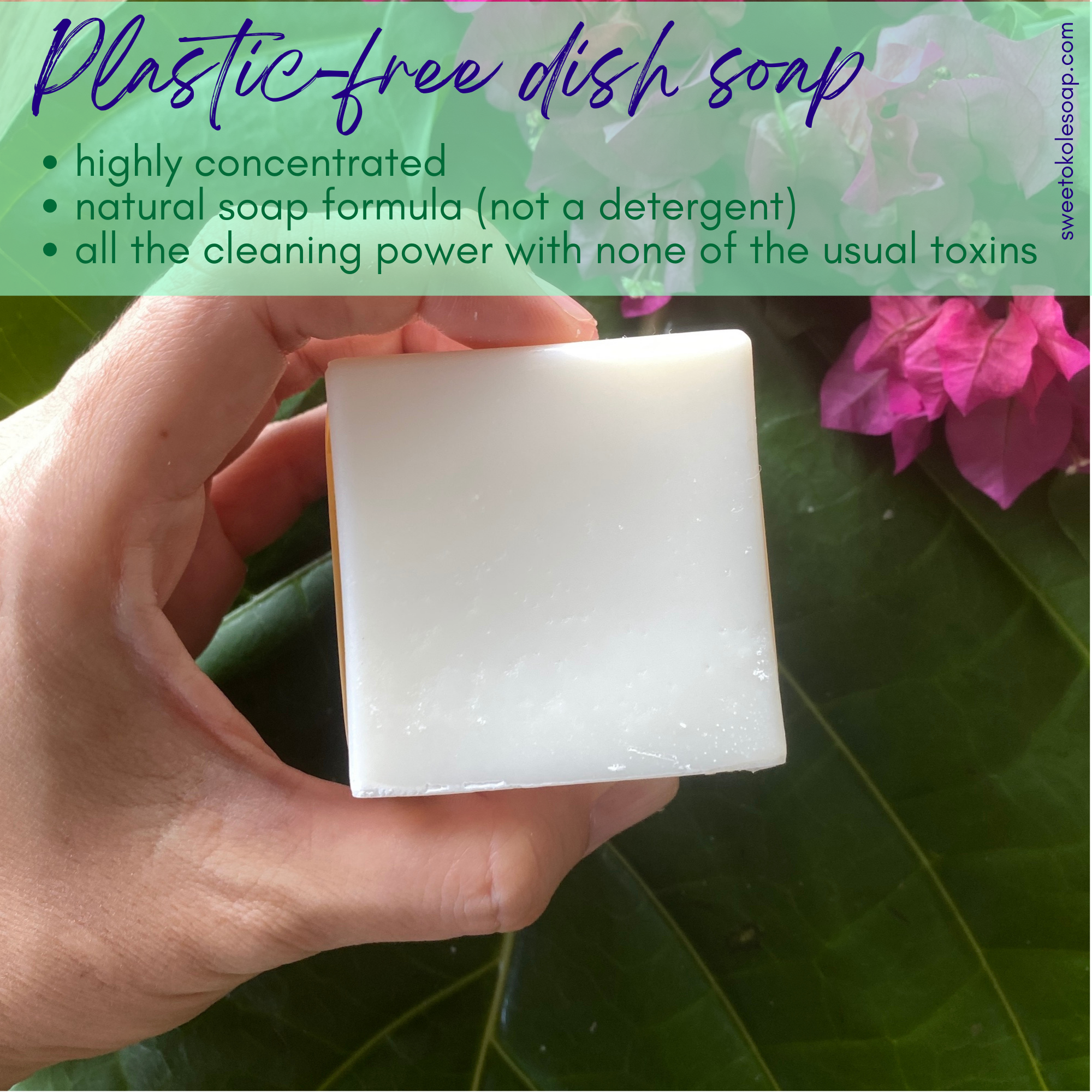 Sweet ʻŌkole Soap solid dish soap bar, non-toxic and unscented, eco-friendly plastic-free dishwashing product.