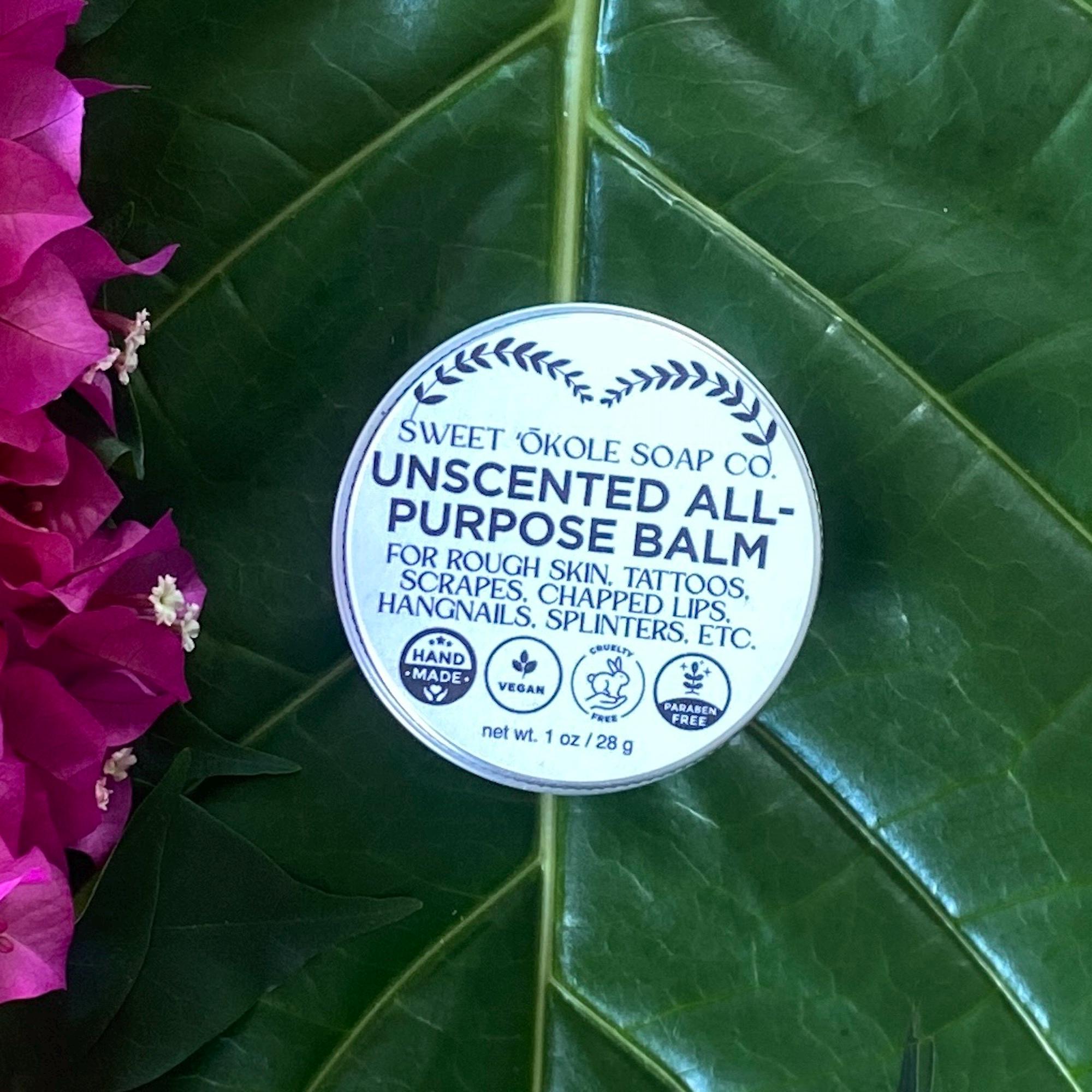 Vegan Tattoo Balm by Sweet ʻŌkole Soap, all-purpose healing salve and ointment for tattoo aftercare and skin soothing.