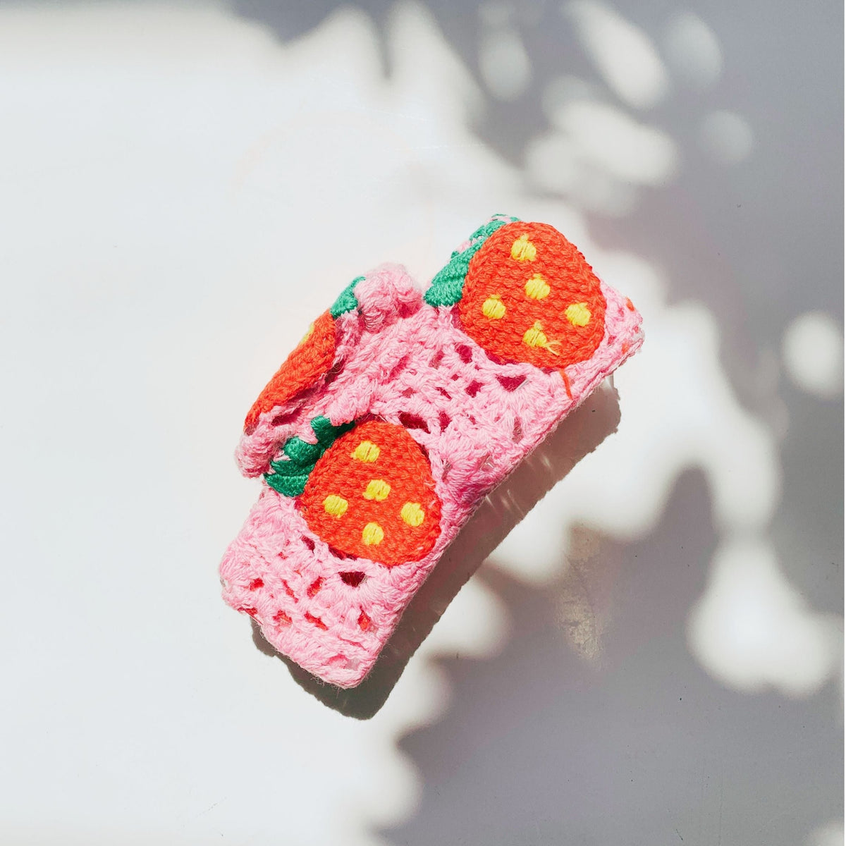 Velvet Claws Strawberry Granny Square hair claw accessory by The Bullish Store, featuring a colorful crochet design and claw clasp.