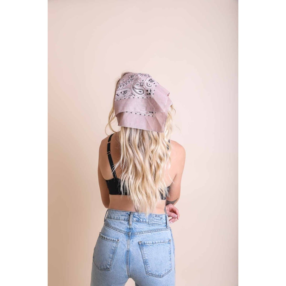 Dusty rose muted color boho hair scarf headband, stylish bandana from The Bullish Store, perfect for casual or bohemian looks.