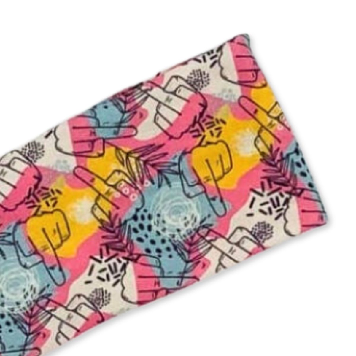 Colorful stretch headband with hidden middle fingers design, fun hair accessory by The Bullish Store for a bold, playful look.