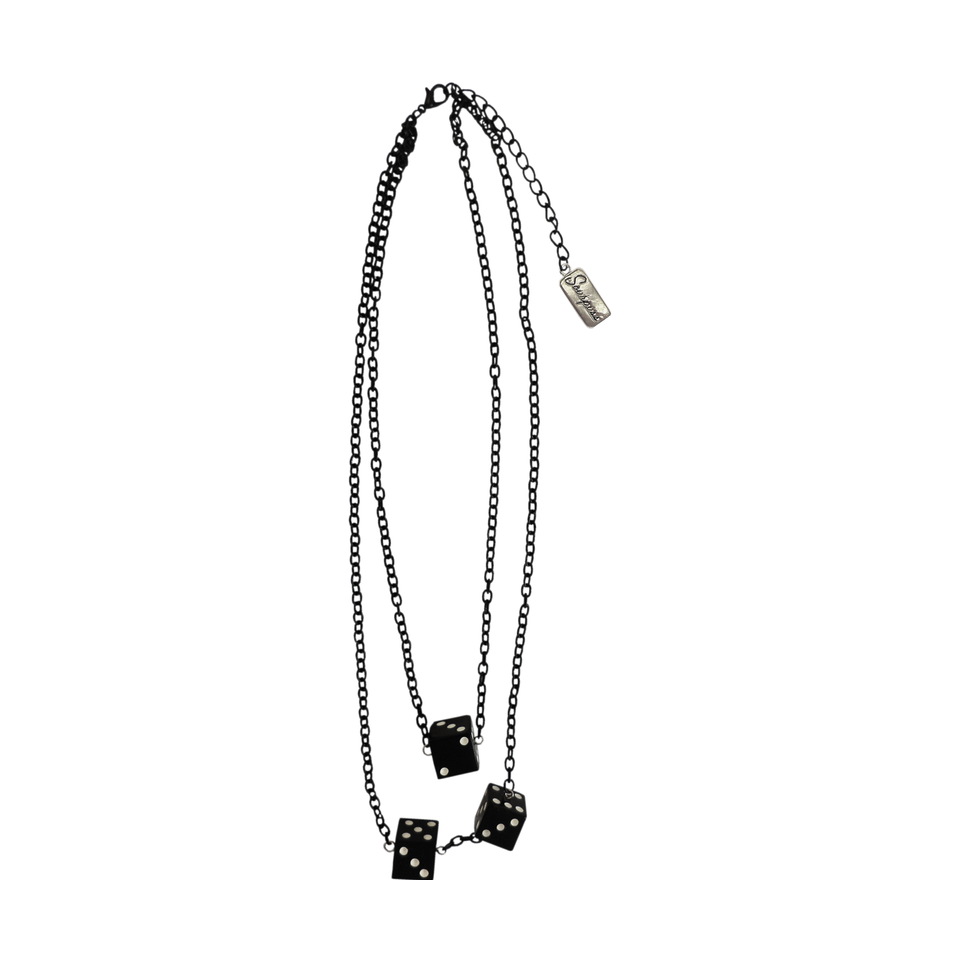 Black and white dice double chain necklace by Sourpuss featuring a bold, stylish accessory with dice pendant details.