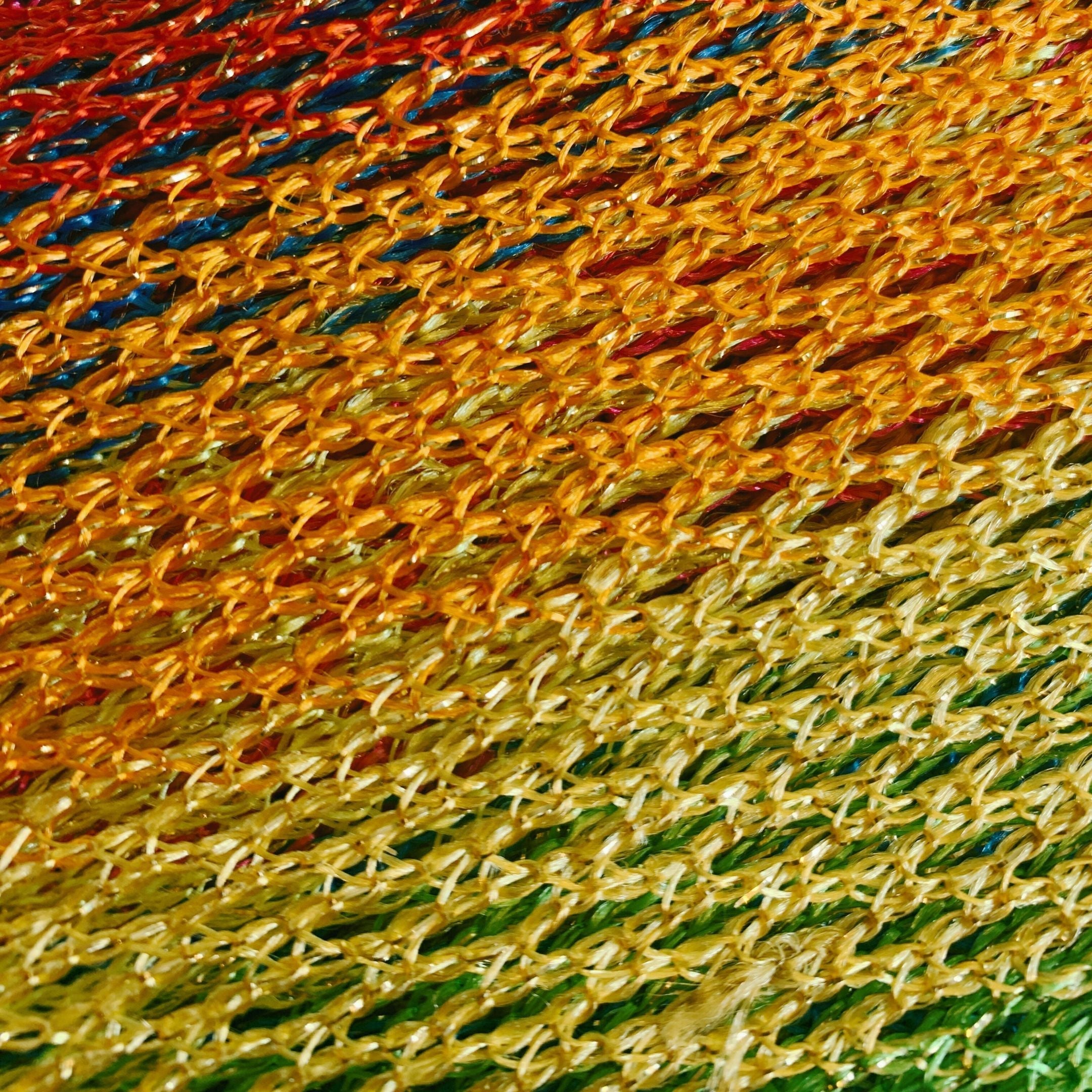 Shimmer mesh rainbow stripe pride scarf wrap by The Bullish Store, unisex summer LGBTQ shawl with vibrant rainbow colors.
