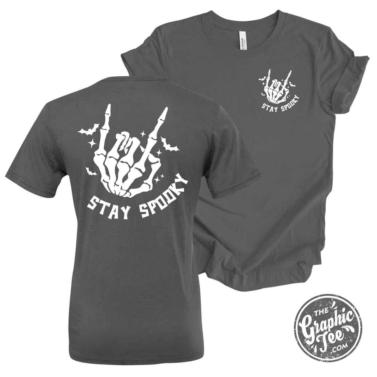 Youth short sleeve graphic tee by The Graphic Tee featuring spooky-themed design on a casual crew neck shirt.