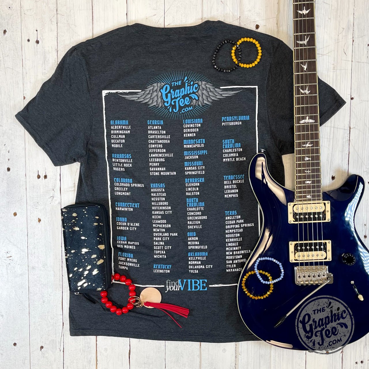 Unisex short sleeve graphic tee featuring US Tour Concert design by The Graphic Tee, casual and stylish for music fans.