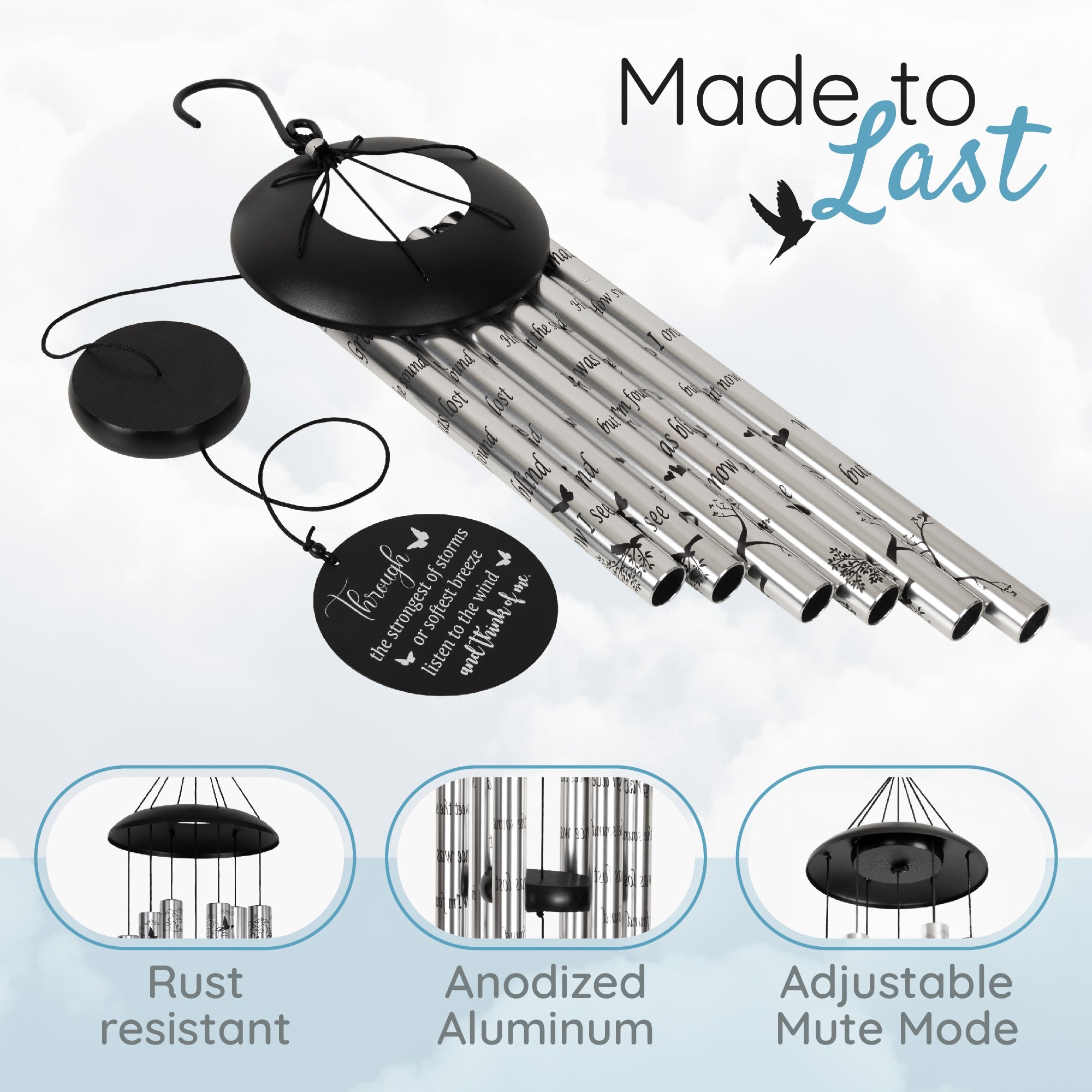 Serenity Memorial Wind Chimes gift bundle by The Wind Chime Co, featuring 40-inch chimes with Amazing Grace scripture, perfect for reflection.