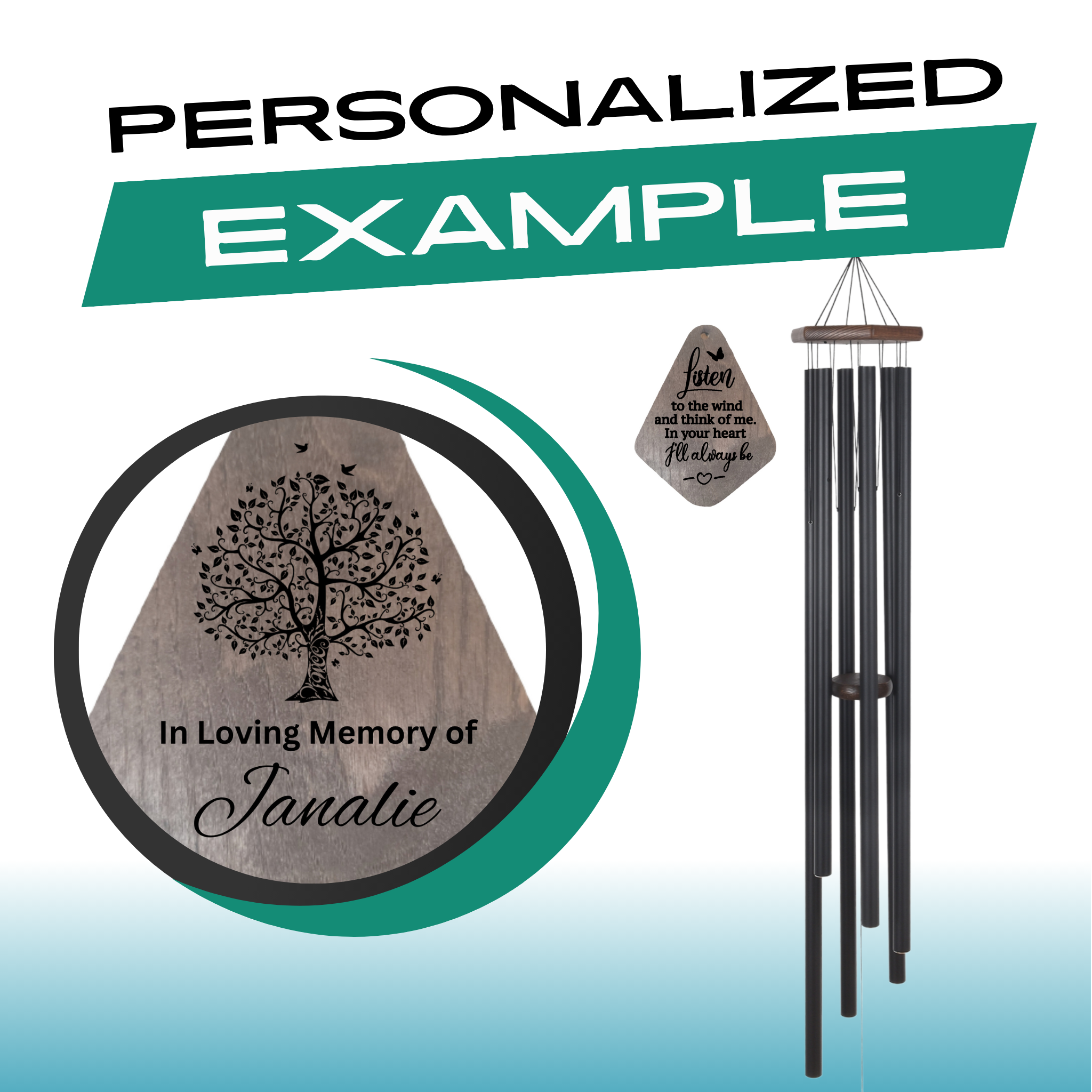 Large deep tone Memorial Serenity wind chime with church bells, 55-inch size, by The Wind Chime Co, ideal for reflection or special occasions.