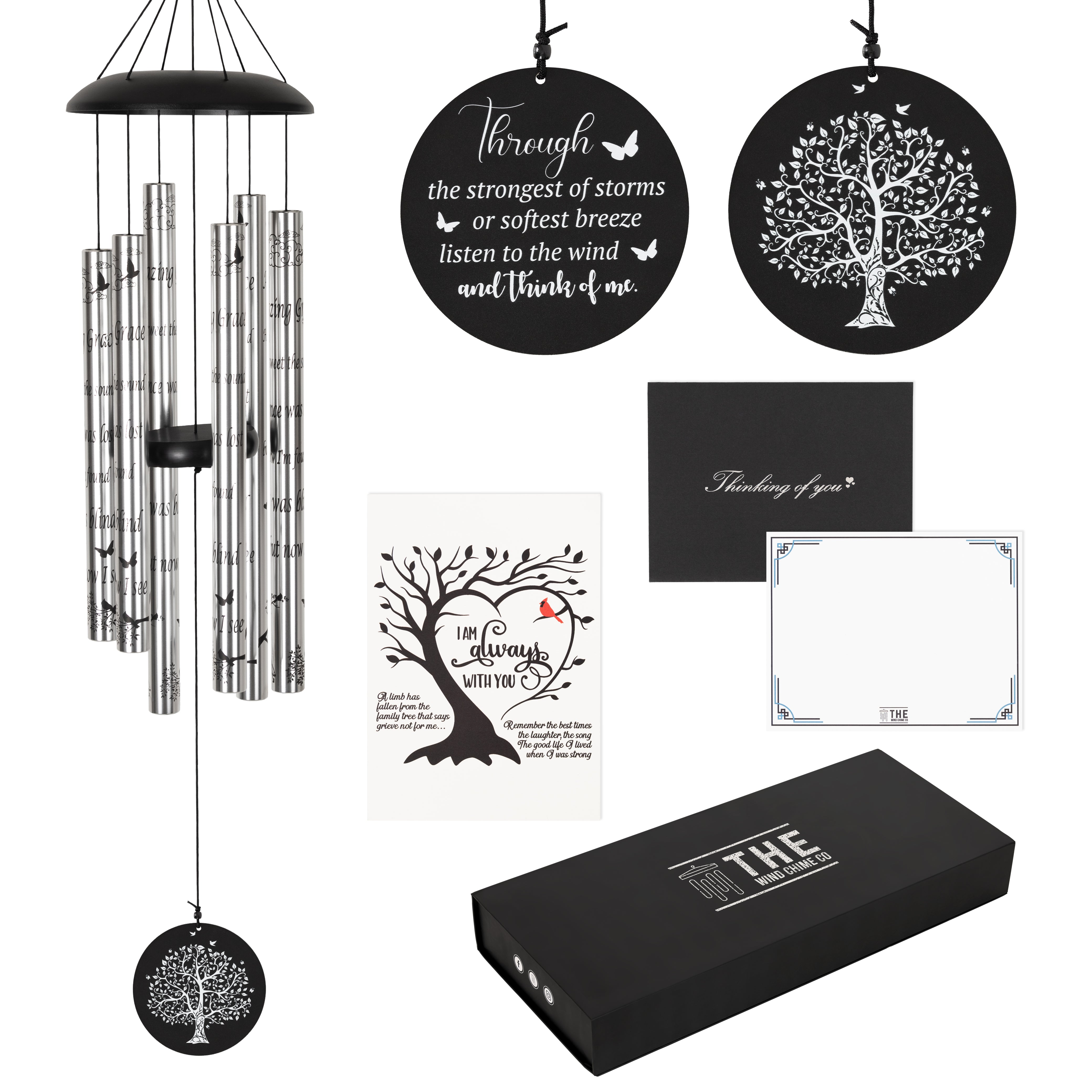 Memorial Serenity Wind Chimes by The Wind Chime Co, 40-inch outdoor wind chimes with Thoughtful Gift and Amazing Grace Scripture design.