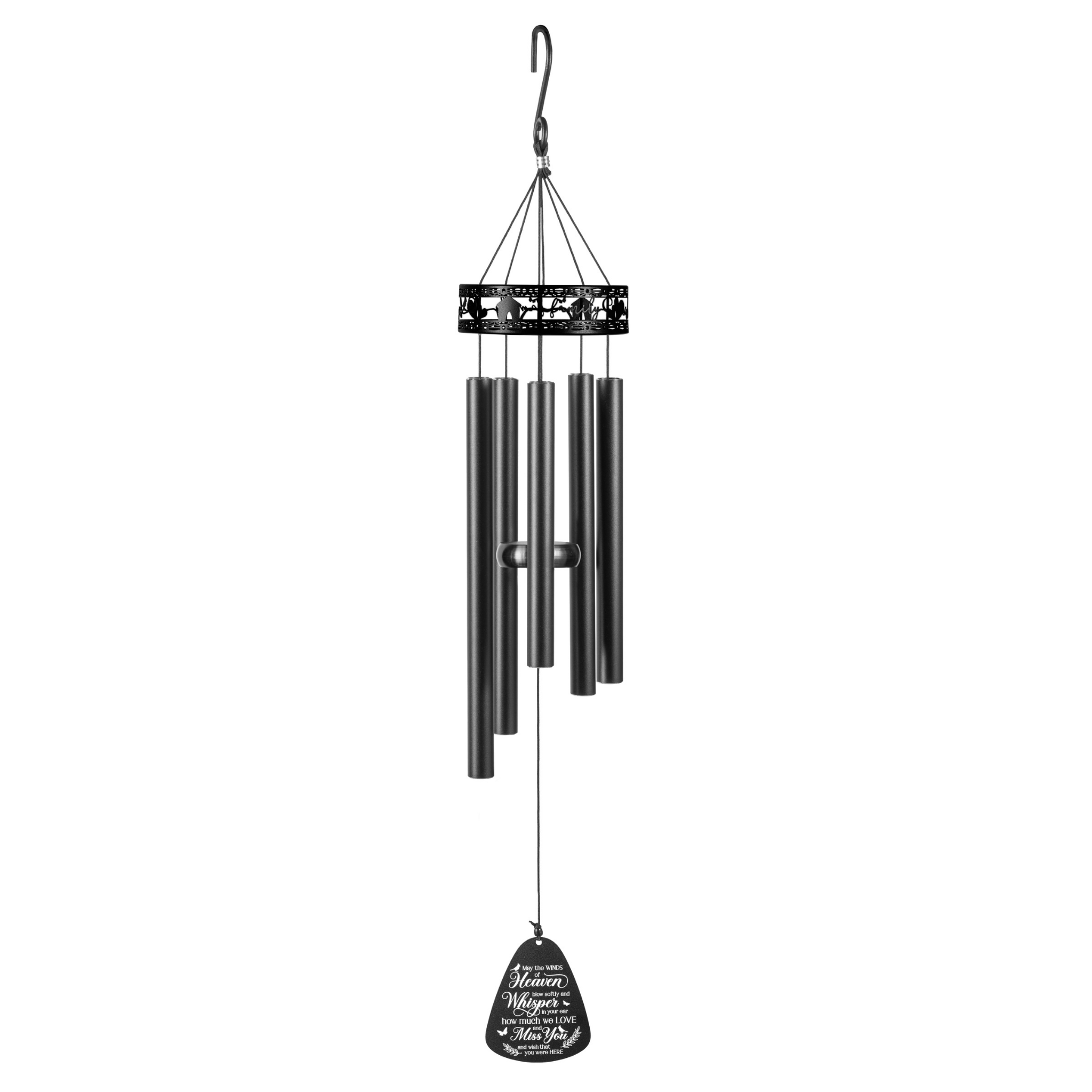 Serenity Family-Love Memorial Wind Chimes by The Wind Chime Co, 34-inch gift bundle with metal tubes and decorative hanging design.