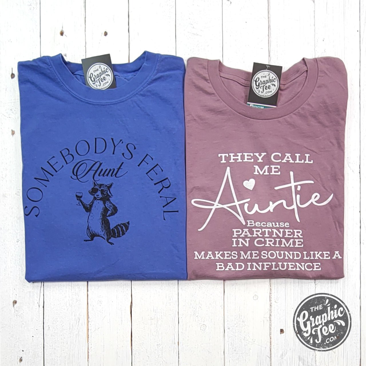 They Call Me Auntie short sleeve graphic tee by The Graphic Tee, featuring bold text on a casual cotton T-shirt.