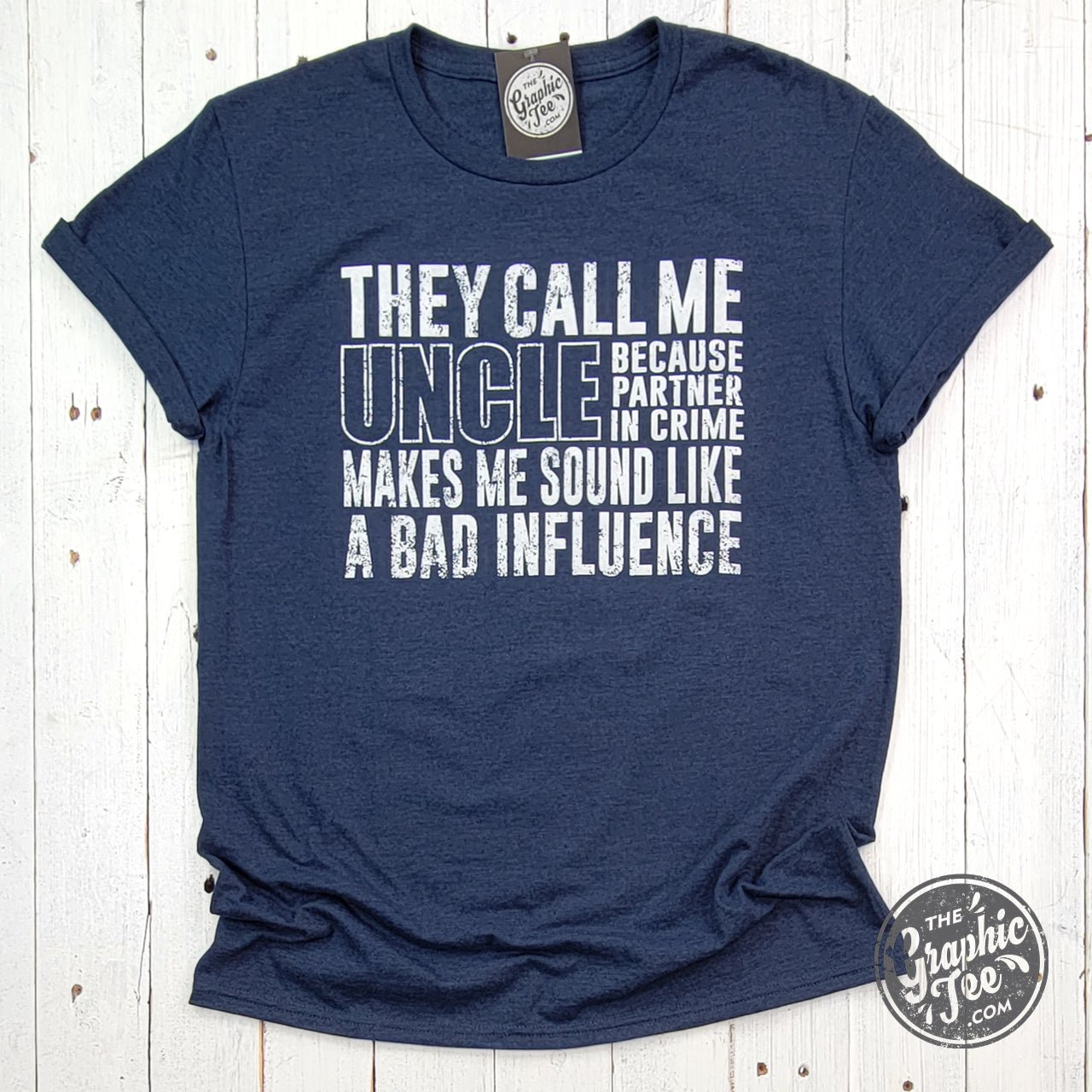 Gray They Call Me Uncle short sleeve graphic T-shirt by The Graphic Tee, featuring a casual fit and bold printed design.