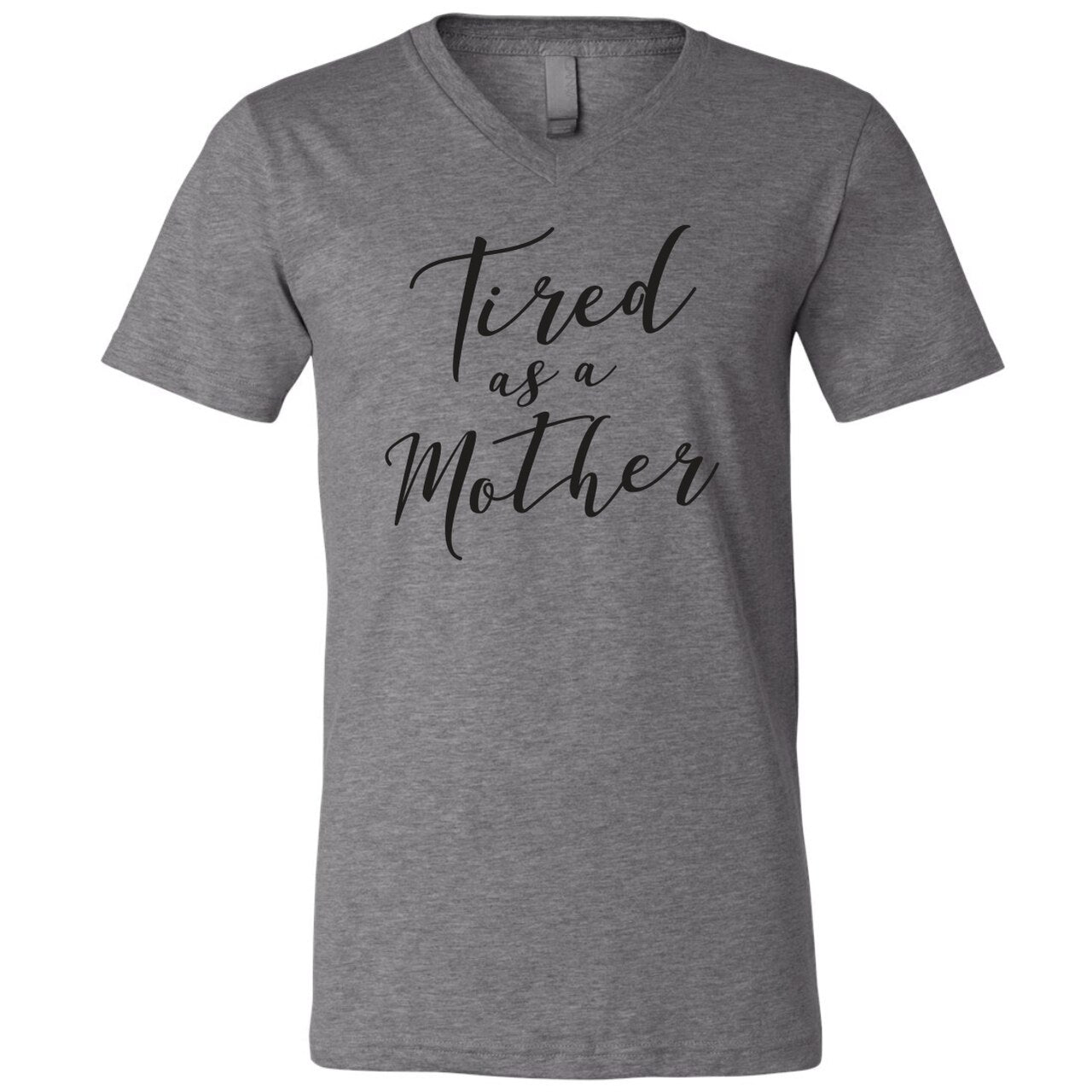 Black Tired as a Mother graphic T-shirt by The Graphic Tee, featuring a casual design with bold text on a soft fabric tee.