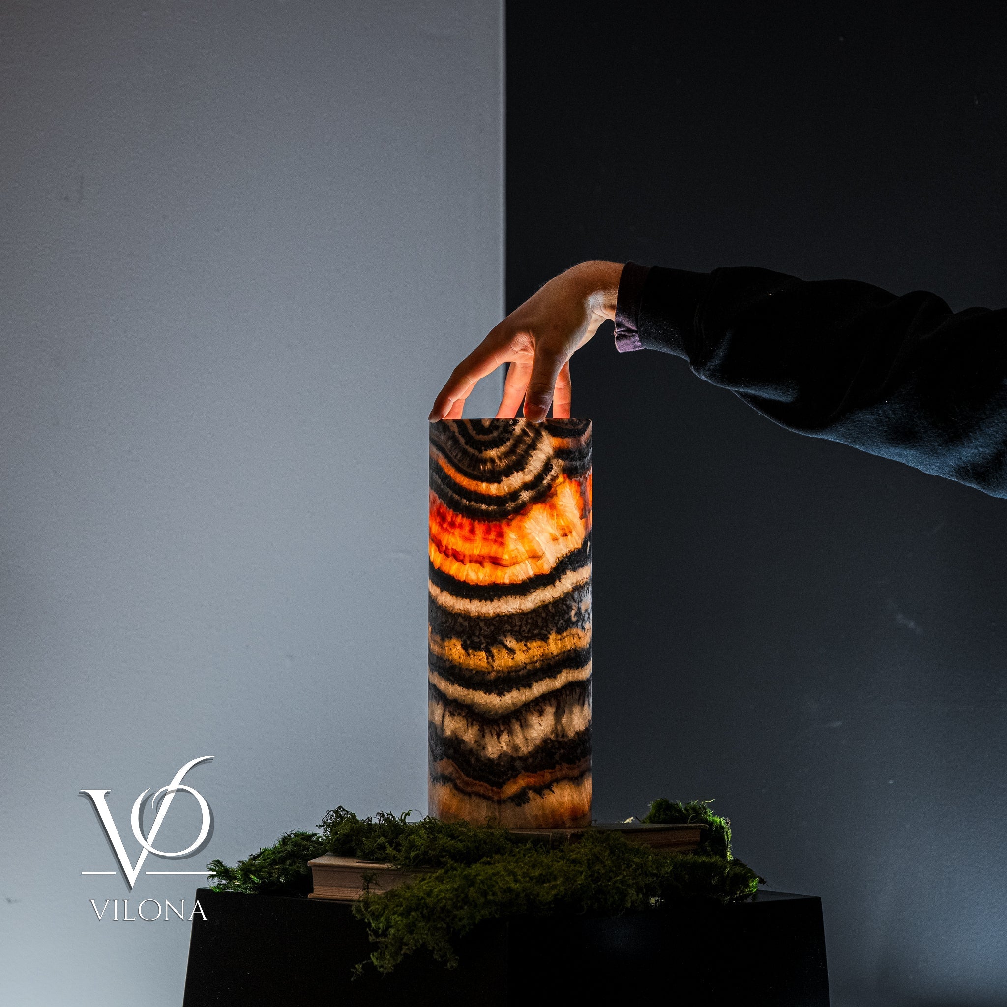 Vilona Onyx Tangerine Crystal desk lamp with a sleek onyx base and vibrant tangerine crystal accents.