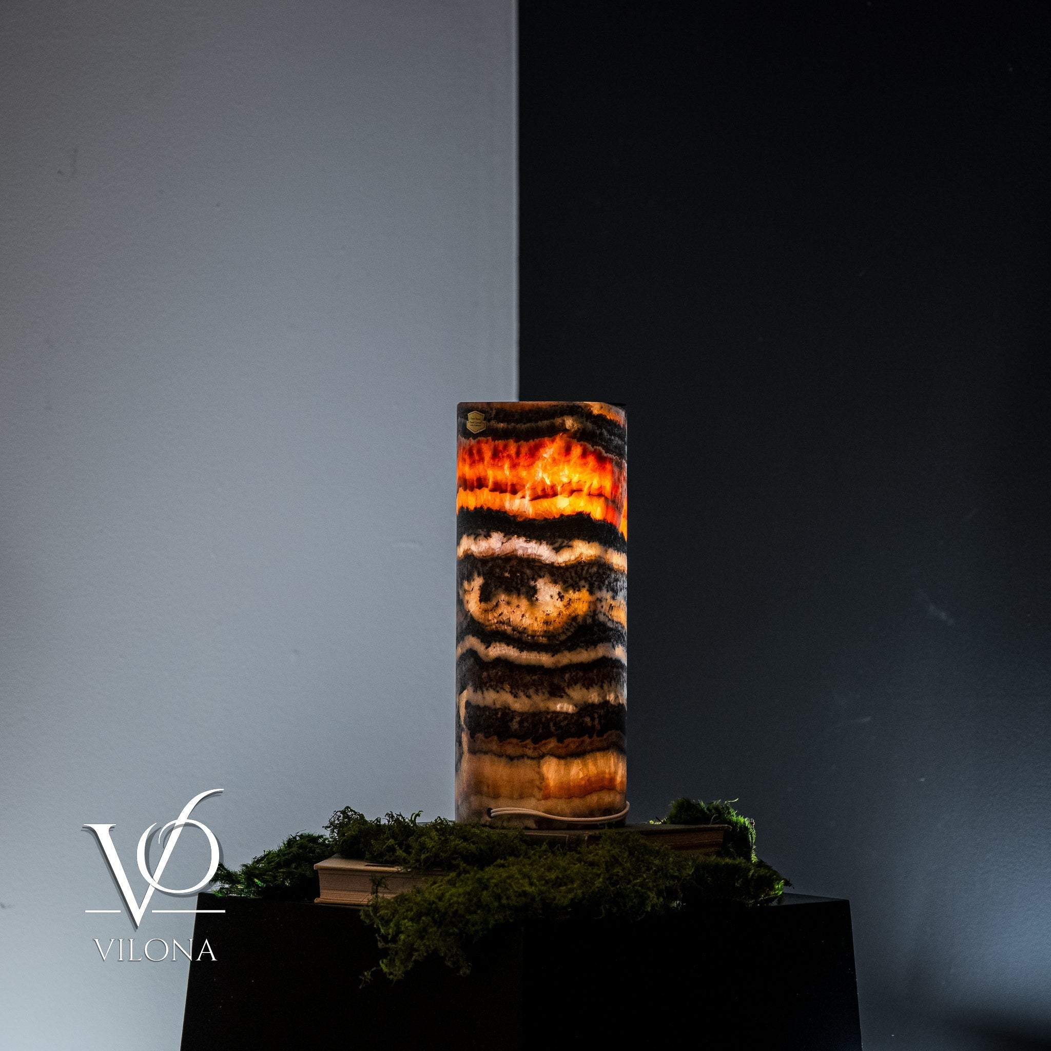 Vilona Onyx Tangerine Crystal desk lamp with onyx base and vibrant tangerine crystal accents, ideal for modern home decor.
