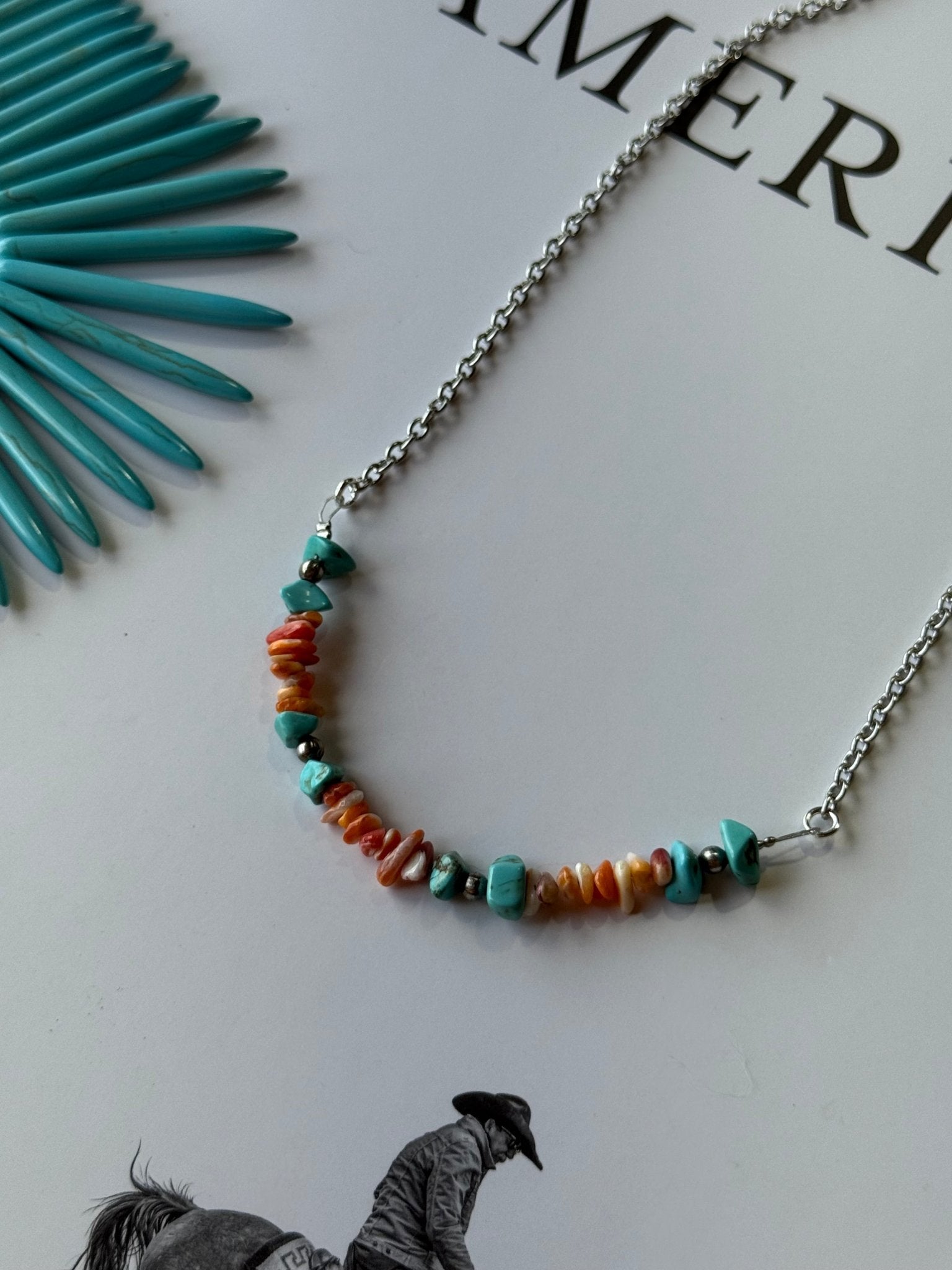 Authentic Spiny Oyster Chip Bead Necklace by Wild Junkie featuring colorful natural stone beads on a string.