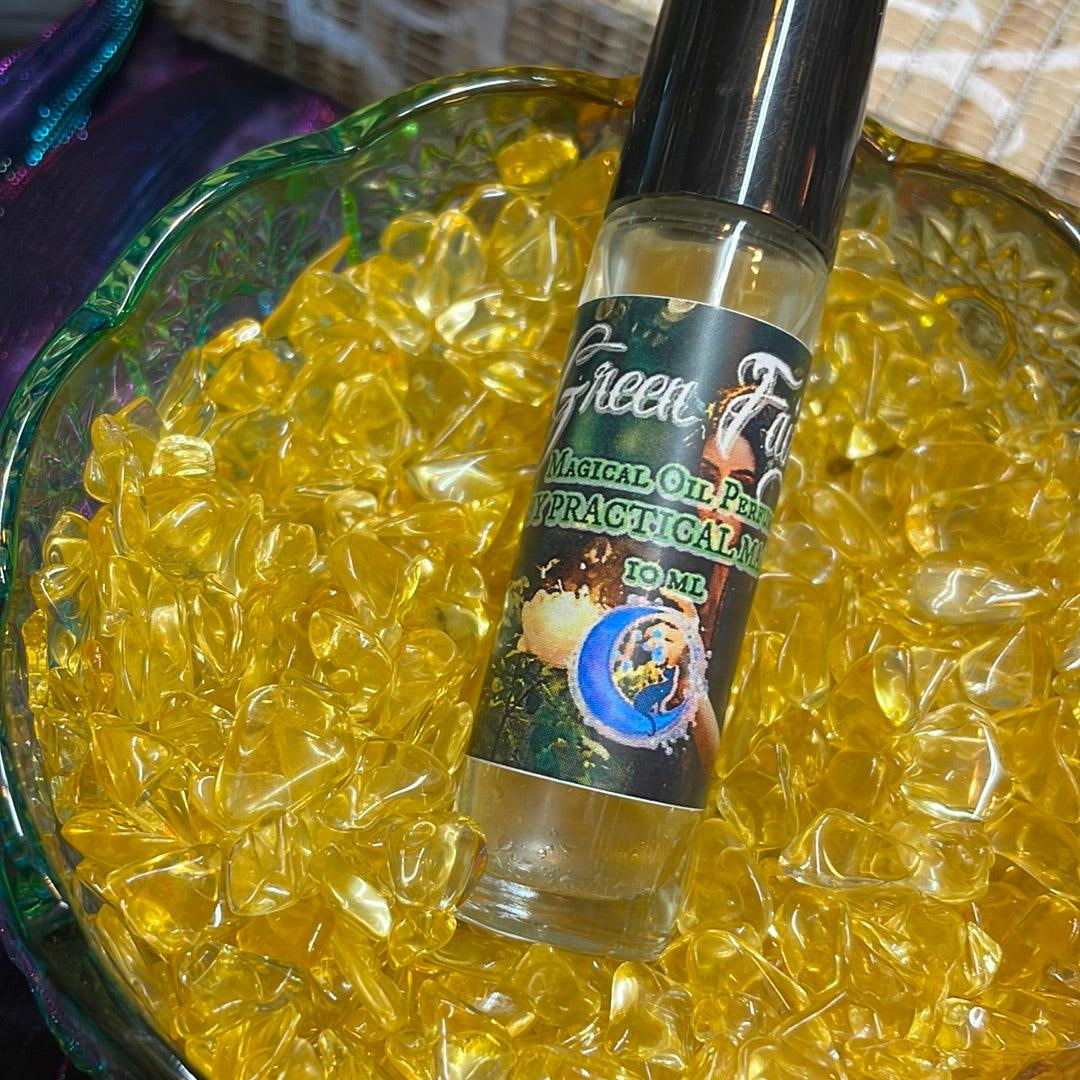 Green Fairy perfume bottle for liberation and freedom by Practical Magic Store, featuring a vibrant green design and elegant label.