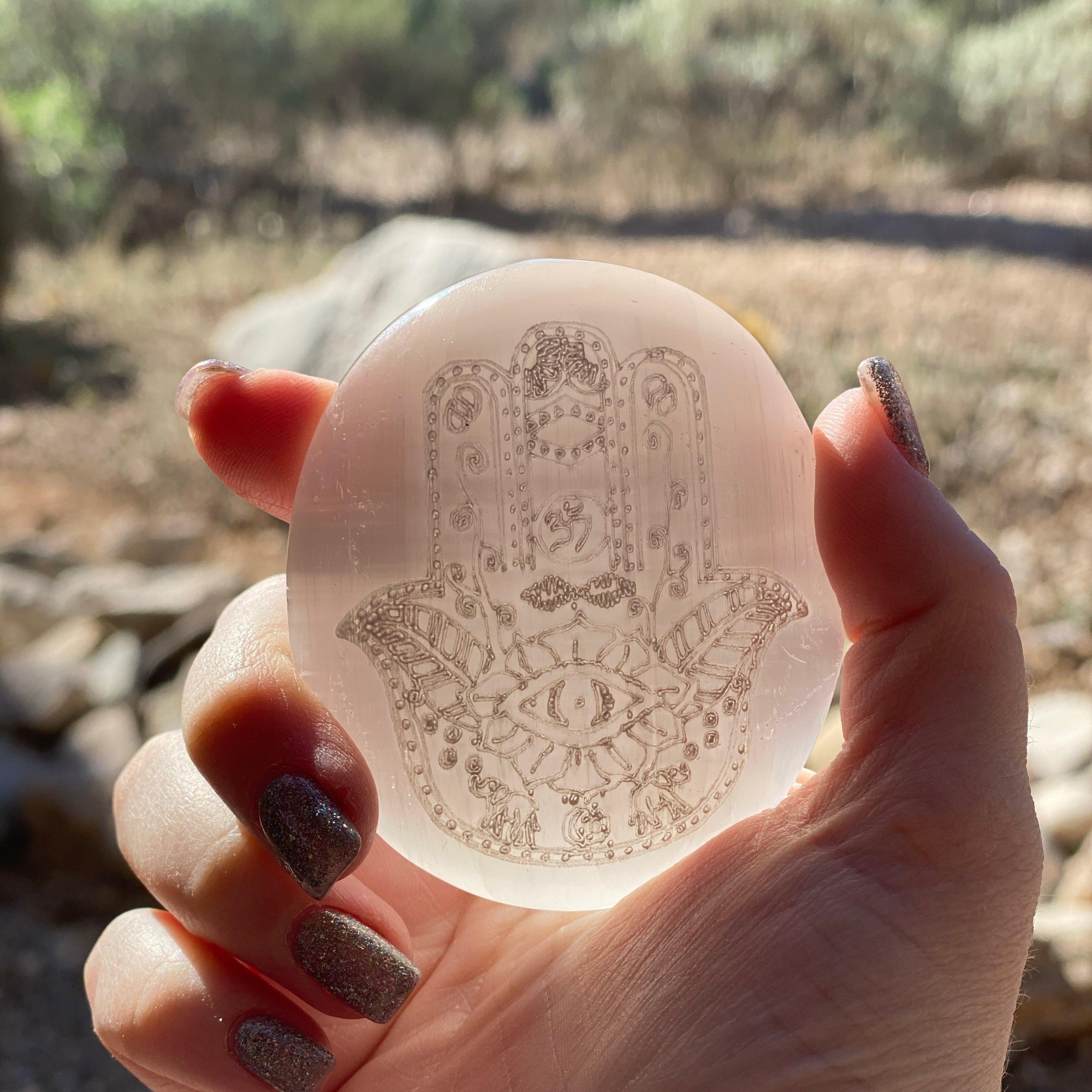 Selenite Hamsa Hand Palm Stone - Practical Magic Store