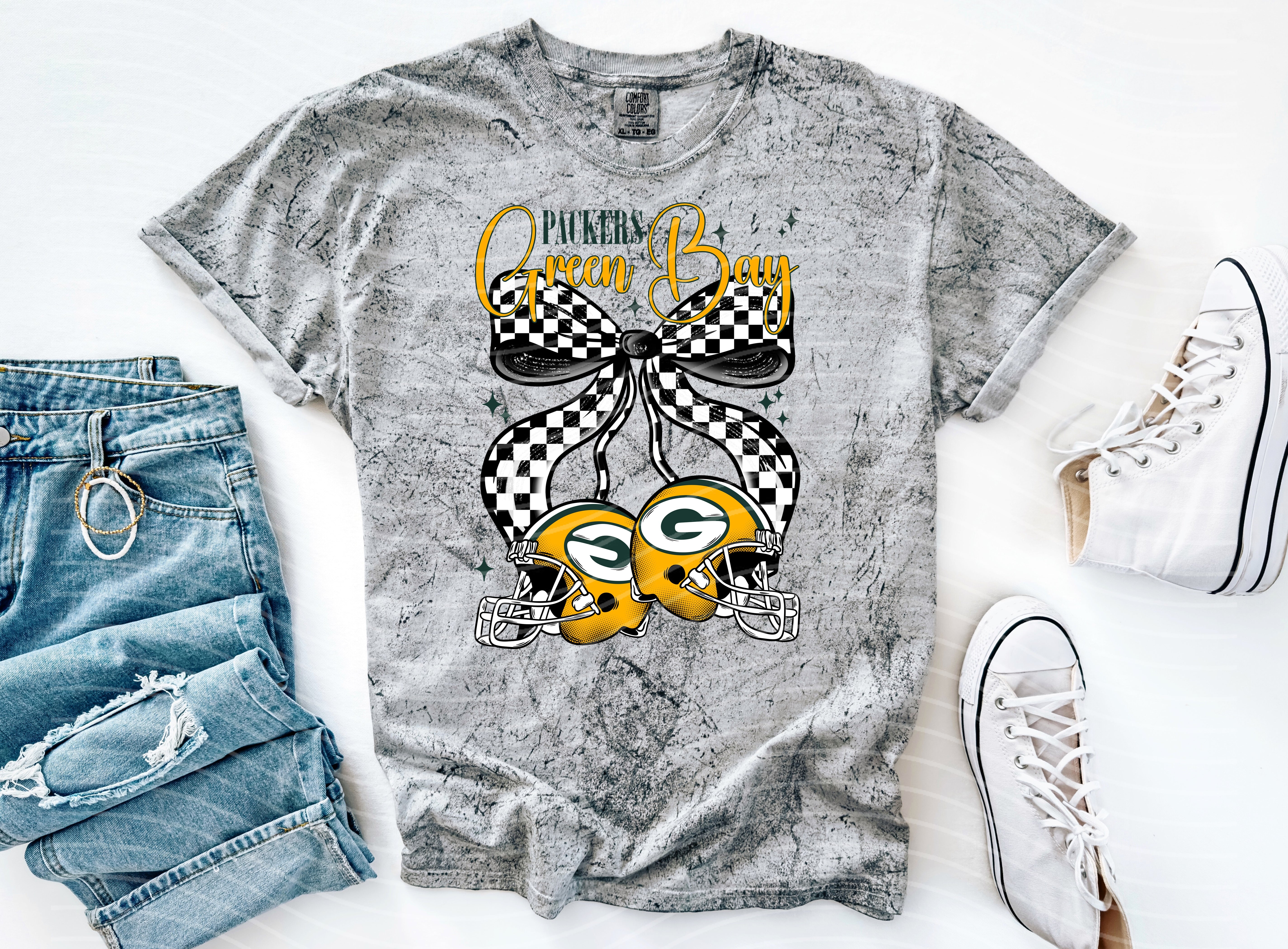 Pink Packers Cherries graphic tee from Anchored Grace Boutique featuring a cherry illustration and casual fit.