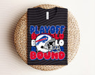 Playoff Bound Bills graphic tee in white with blue and red Bills logo and text, casual cotton T-shirt by Anchored Grace Boutique.