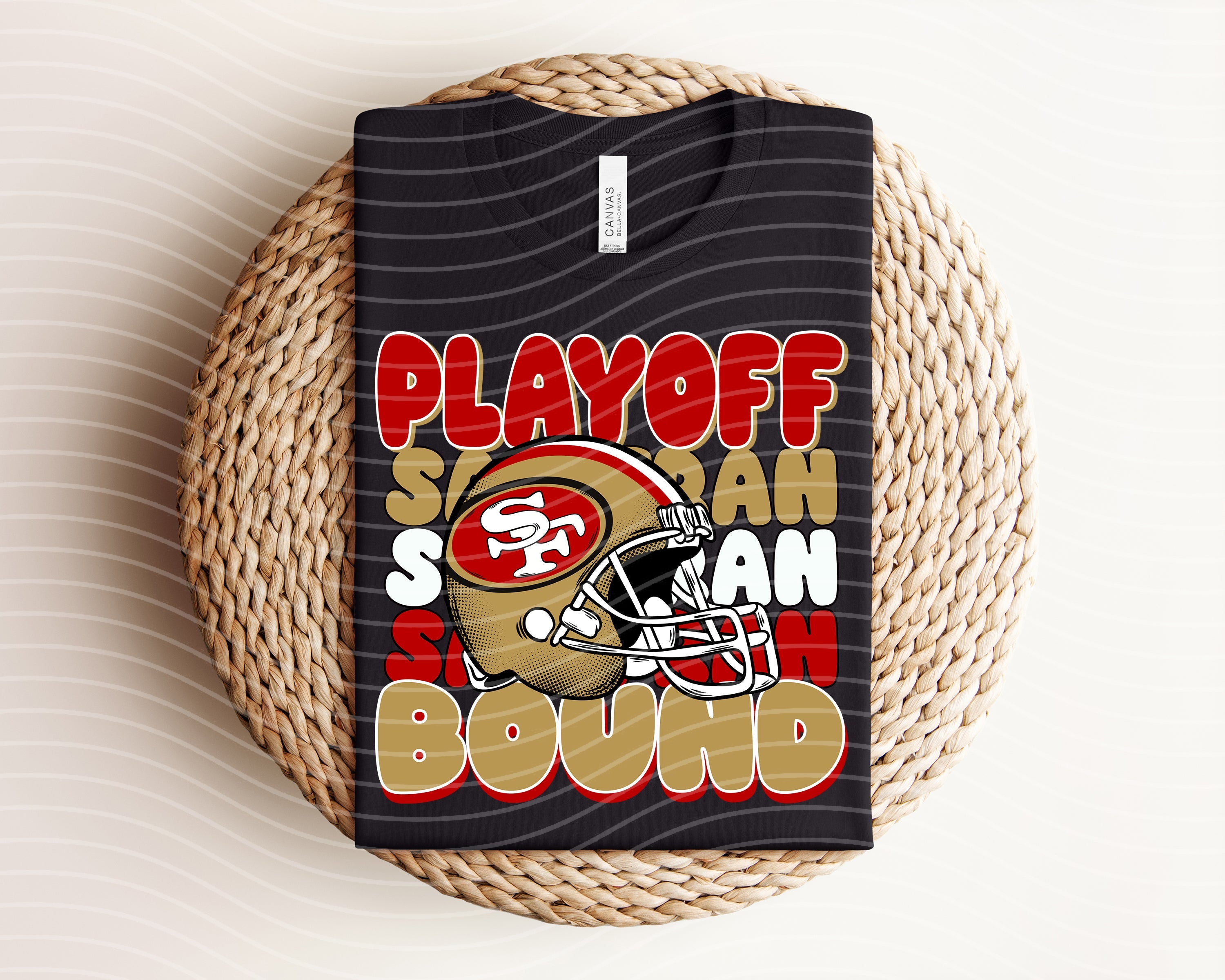 Playoff Bound 49ers graphic tee by Anchored Grace Boutique, featuring a bold football team design on a comfortable t-shirt.