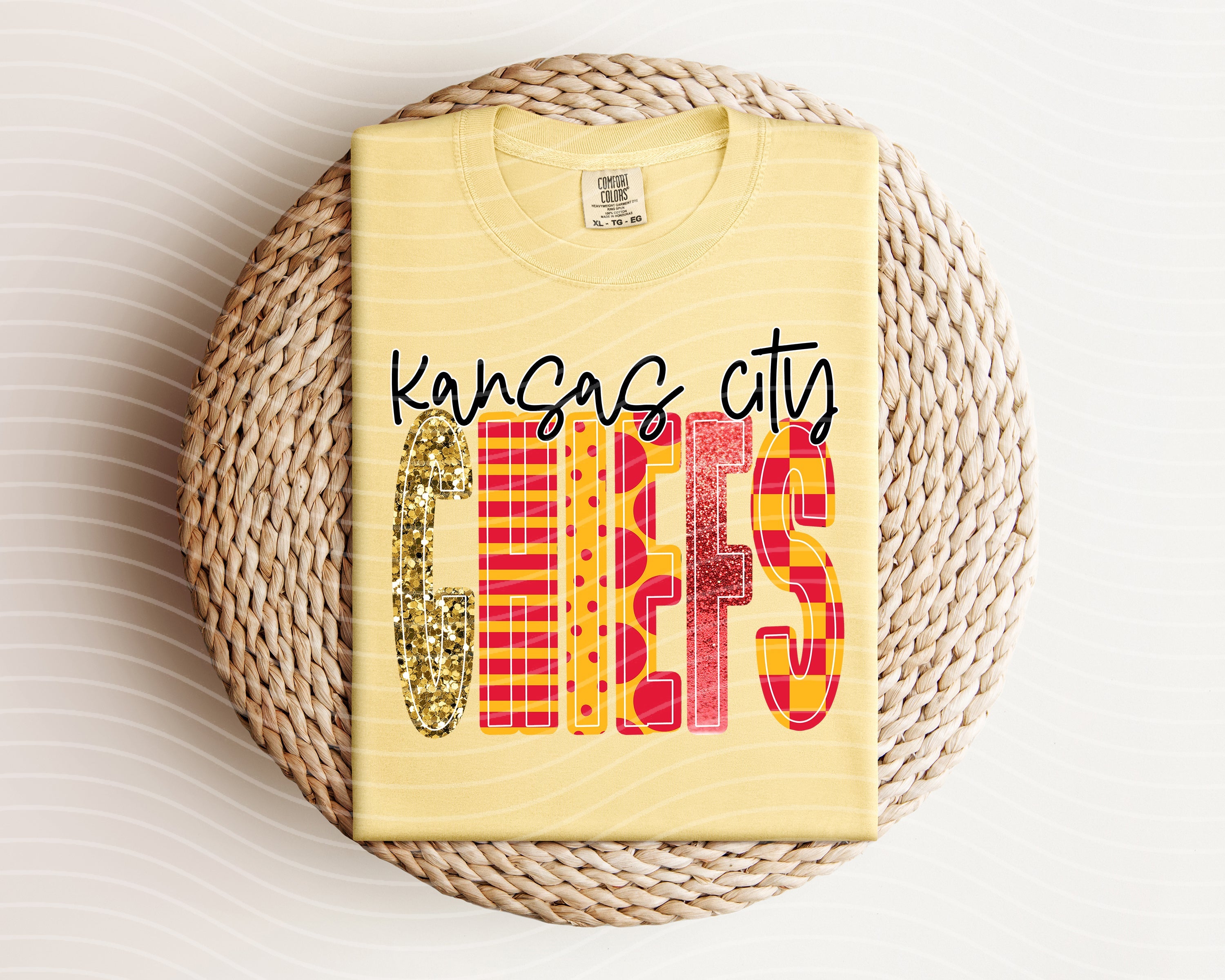 Chiefs mixed font graphic tee in white with colorful team logo and design, casual men's apparel from Anchored Grace Boutique.