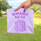 Romance Book Club graphic tee in black with white text, casual short-sleeve t-shirt from Anchored Grace Boutique.