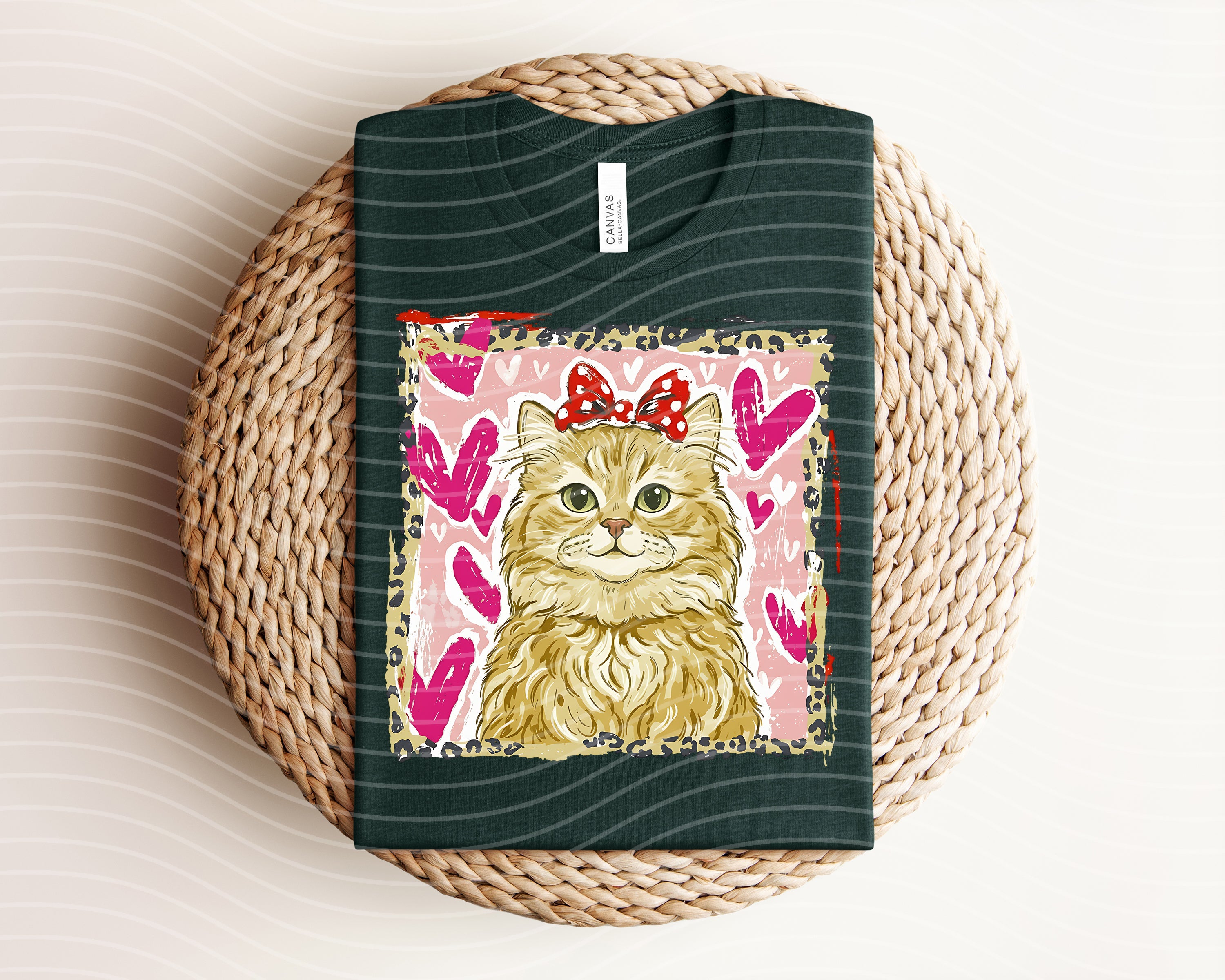 Leopard Love Kitty graphic tee from Anchored Grace Boutique featuring a playful feline design on soft cotton fabric.