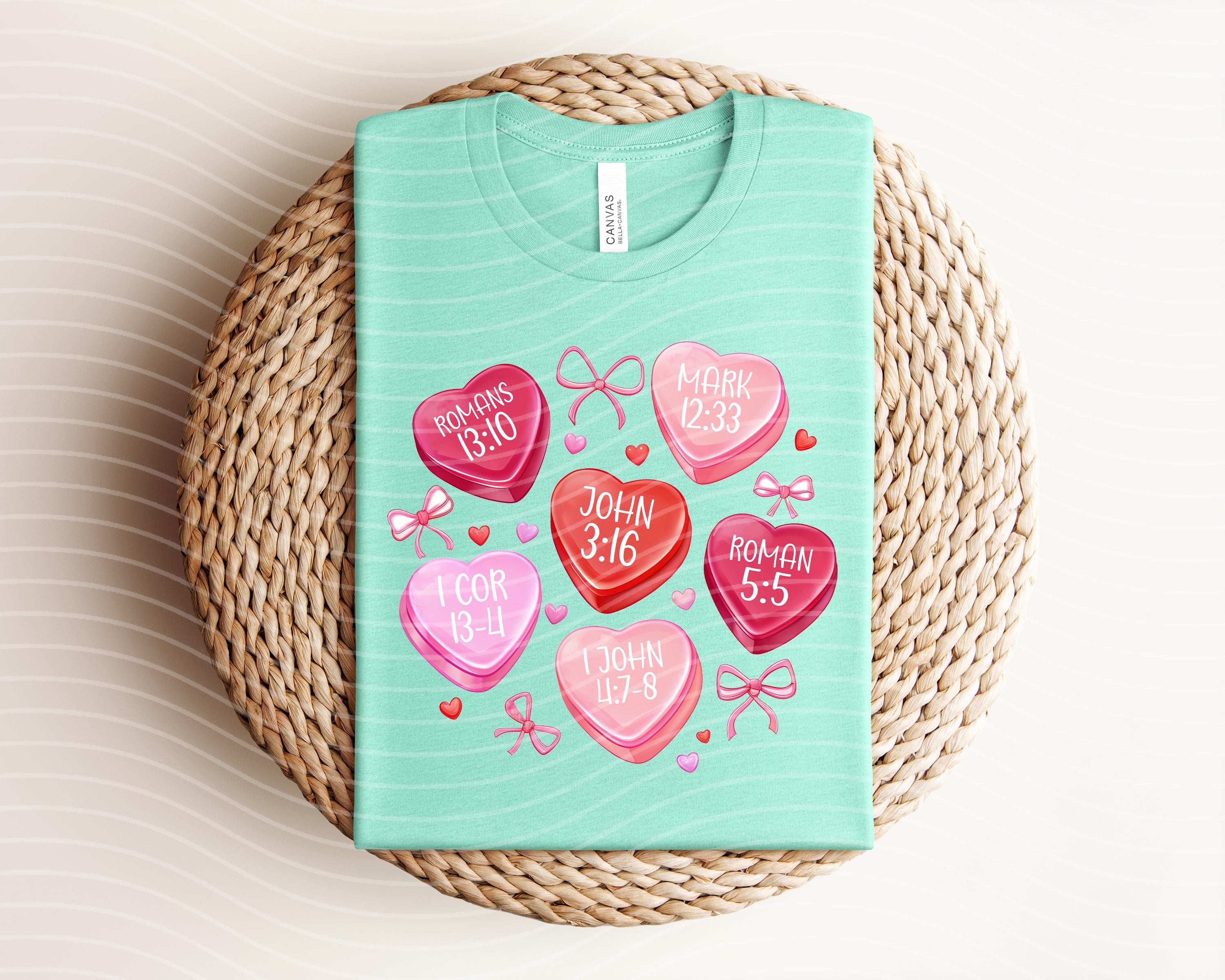 Gray Verse Hearts graphic tee by Anchored Grace Boutique featuring a heart-themed design on soft cotton fabric.