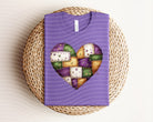 Patchwork Mardi Gras Heart graphic tee from Anchored Grace Boutique, featuring colorful patchwork and festive Mardi Gras design.