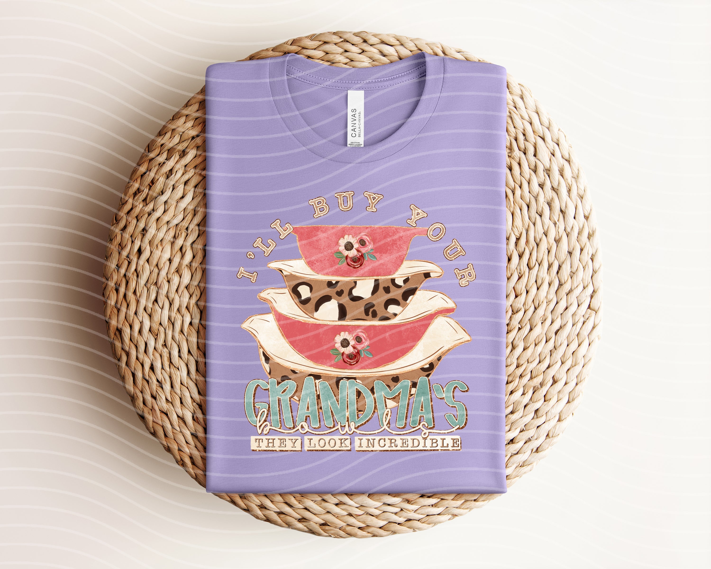 Anchored Grace Boutique graphic tee featuring a humorous "I'll Buy Your Grandma's Bowls" design, casual short-sleeve shirt for women.