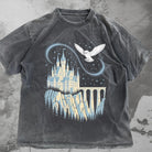 Anchored Grace Boutique Hedwig & Castle graphic tee featuring a colorful Harry Potter-inspired design on a casual t-shirt.