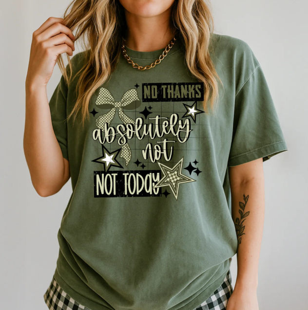 Absolutely Not graphic tee by Anchored Grace Boutique featuring bold text and casual fit, displayed on a hanger.