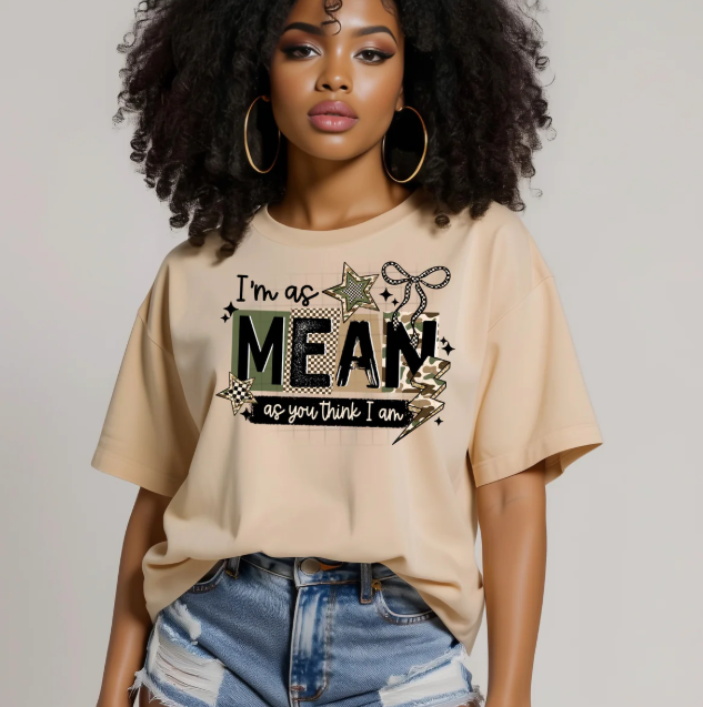 Black "I'm as Mean as You Think I Am" graphic tee by Anchored Grace Boutique, showing a casual T-shirt with bold text design.