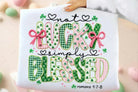 Black Not Lucky Simply Blessed graphic tee from Anchored Grace Boutique featuring uplifting text design on front.